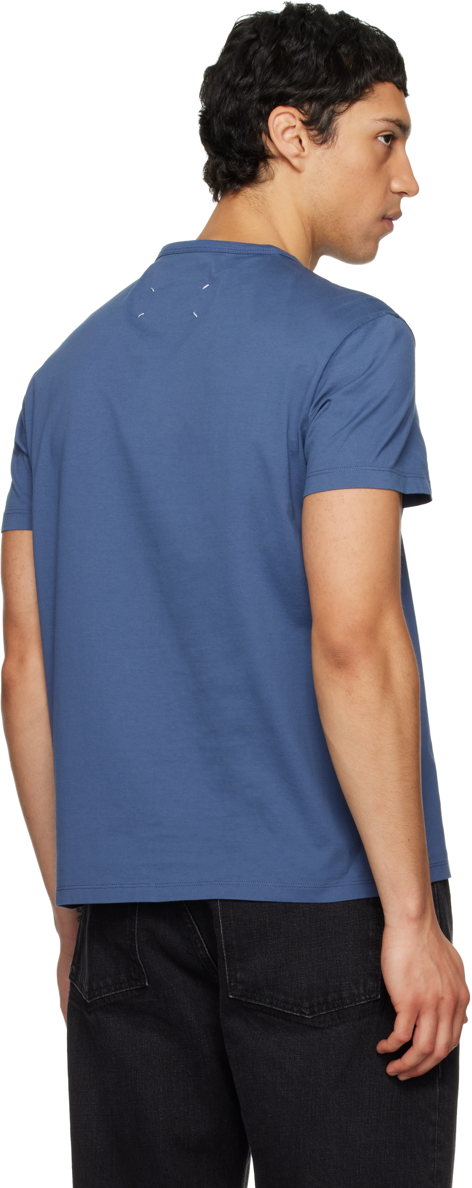 Maison Margiela: Blue Distorted Logo T-shirt | SSENSE