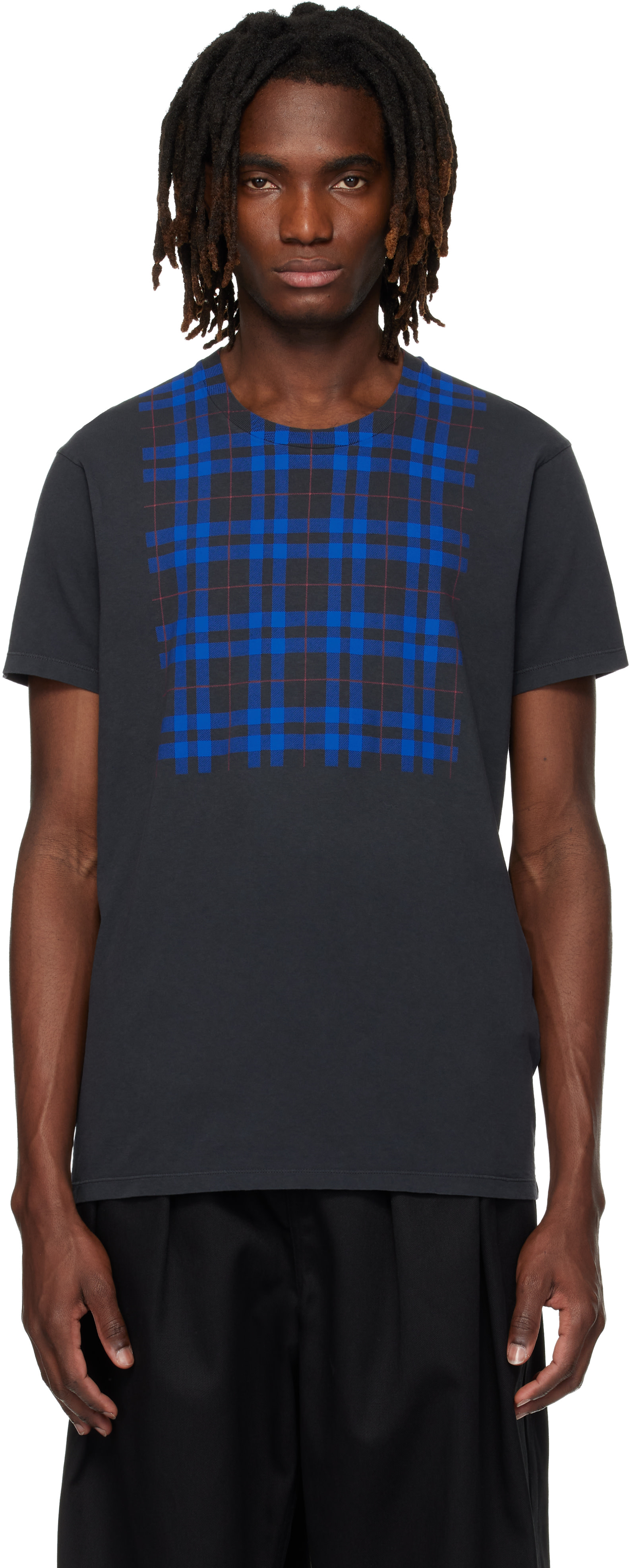 Maison Margiela - Gray Cotton Check Panel T-shirt