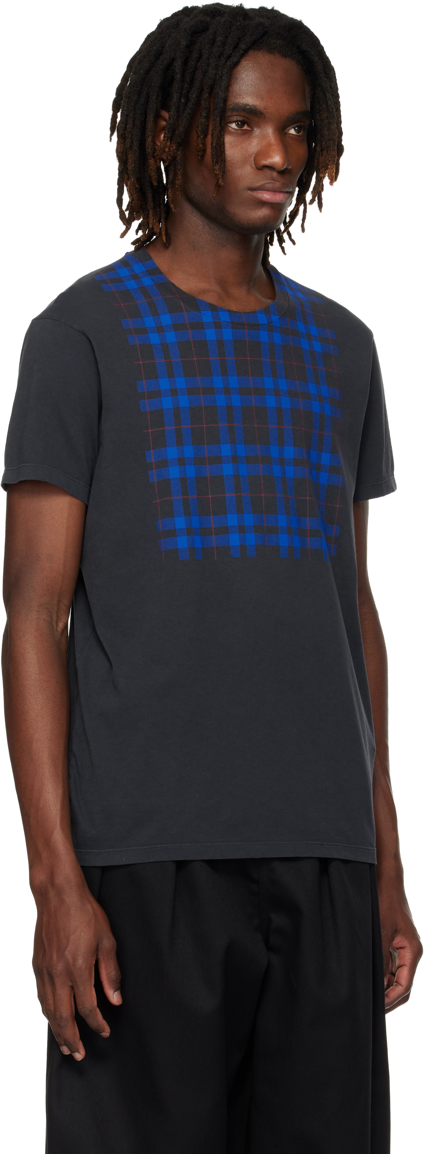 Maison Margiela - Gray Cotton Check Panel T-shirt