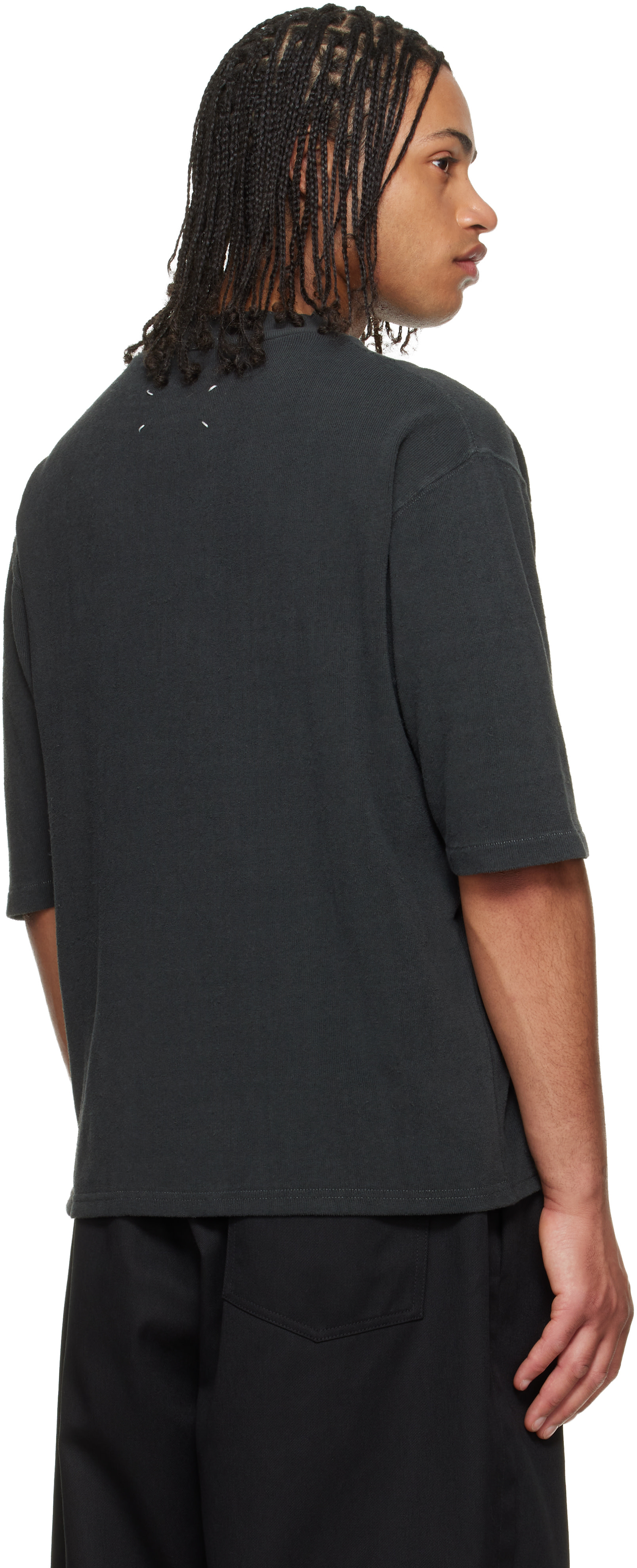Maison Margiela: Gray Distressed Cotton Terry T-shirt | SSENSE