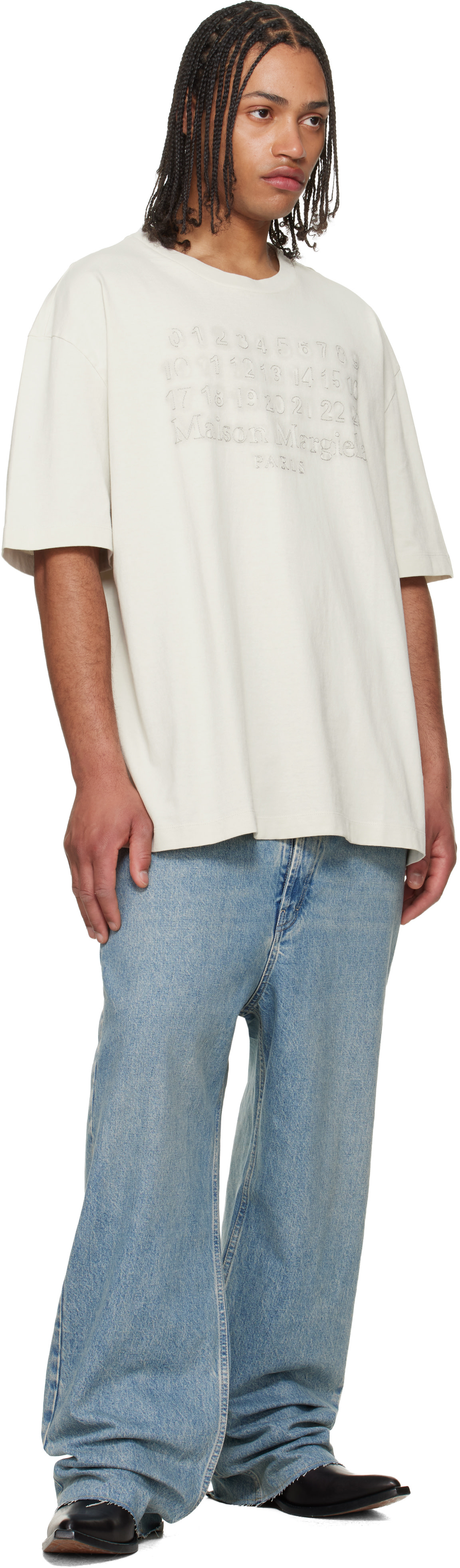 Maison Margiela: Off-White Embroidered Logo T-shirt | SSENSE