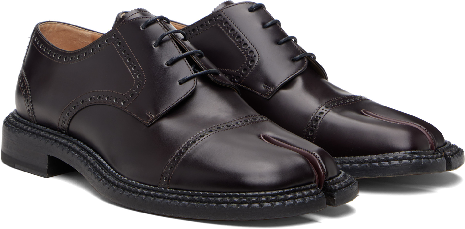 Maison Margiela: Brown Tabi City Lace-Up Derbys | SSENSE