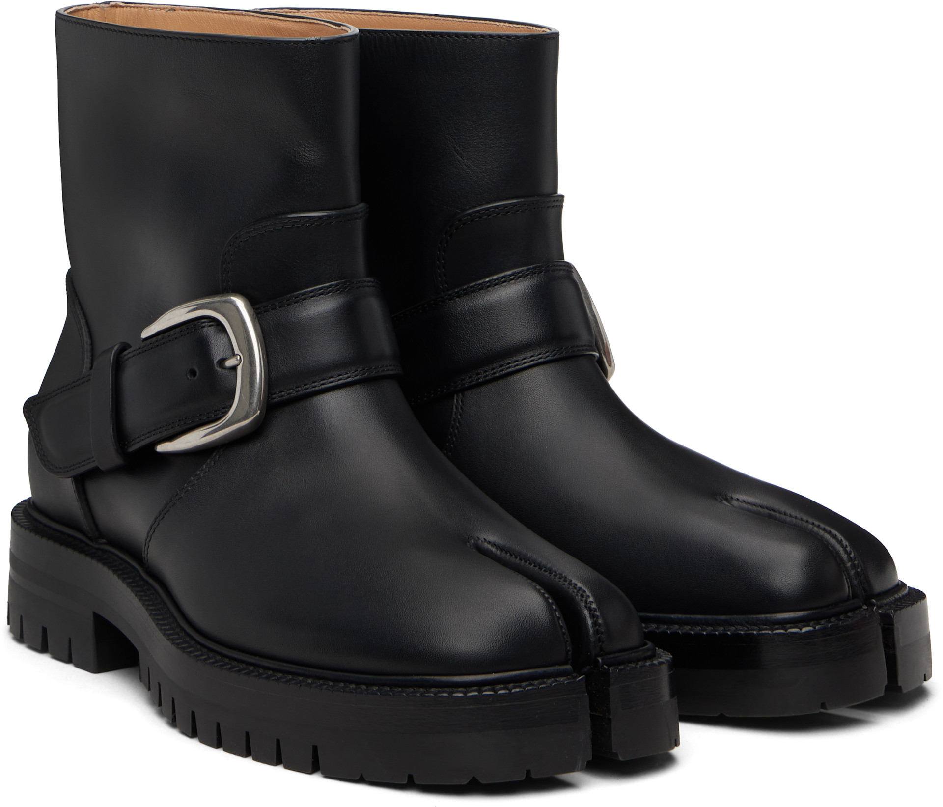 Maison Margiela: Black Tabi County Buckle Ankle Boots | SSENSE