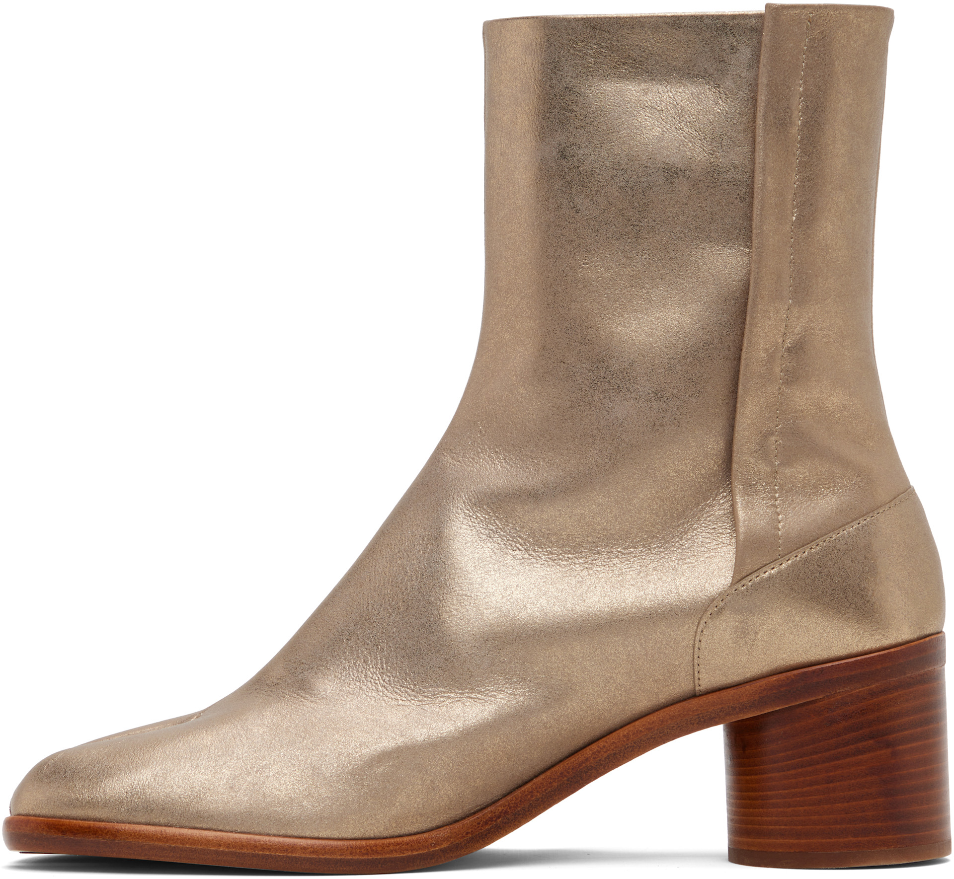 Maison Margiela: Gold Tabi Ankle Boots | SSENSE