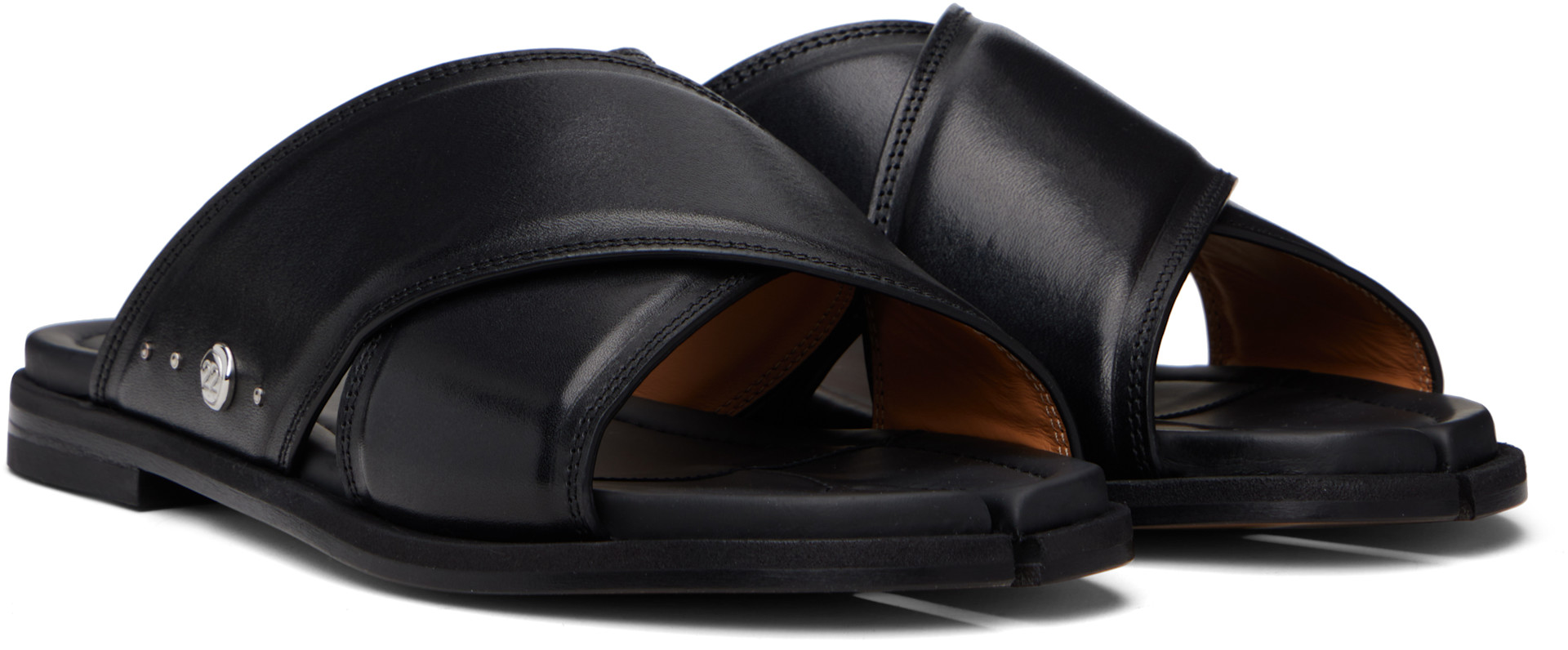 Maison Margiela: Black Tabi Numbers Crossed Sandals | SSENSE