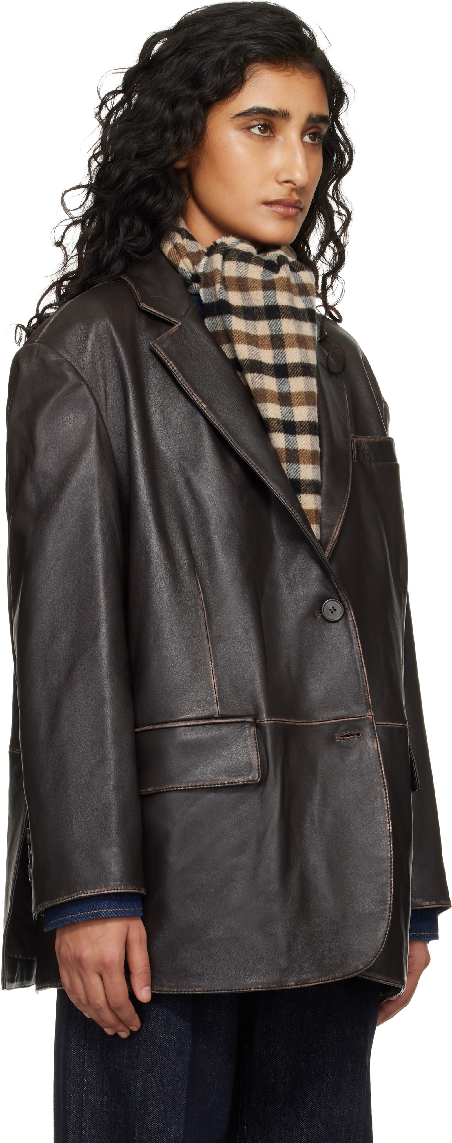 Weekend Max Mara: Brown Pila Leather Blazer | SSENSE Netherlands