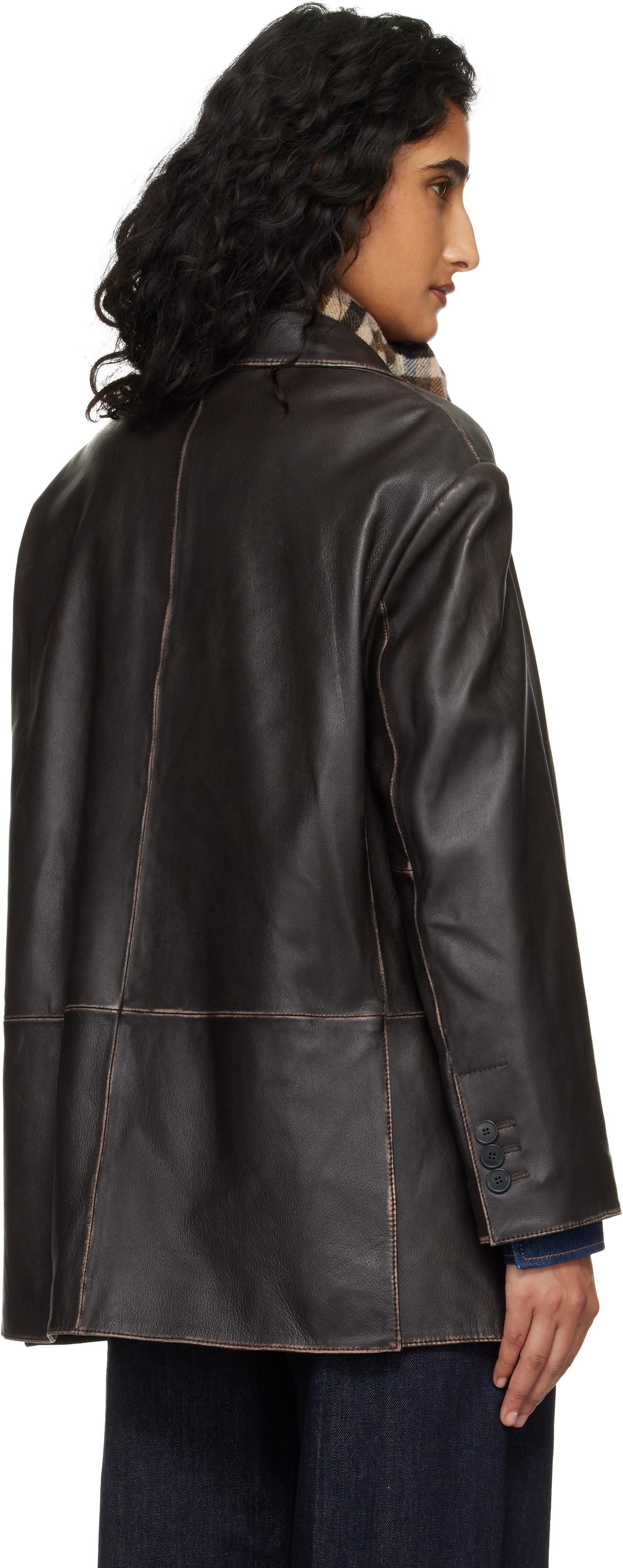 MaxMara ダークブラウン レザージャケット Weekend Max Mara: ブラウン Pila レザージャケット | SSENSE 日本