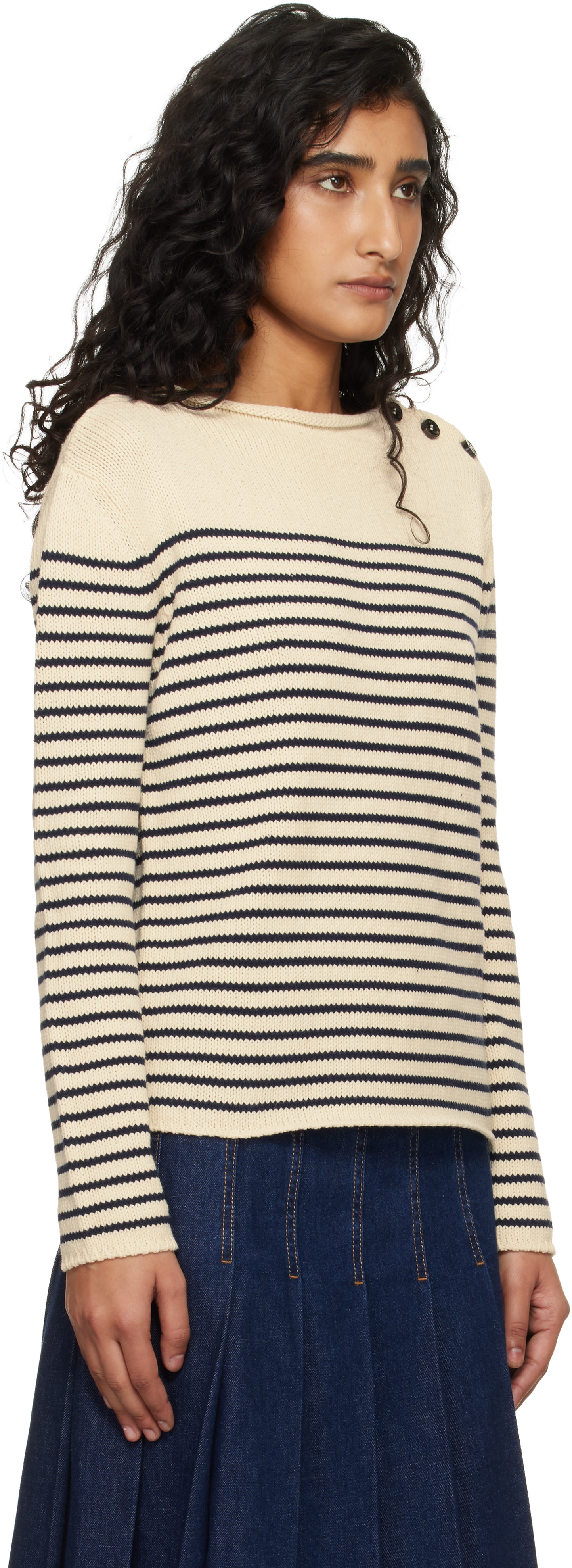 Weekend Max Mara - Pull Wkdquadro blanc cassé et bleu marine