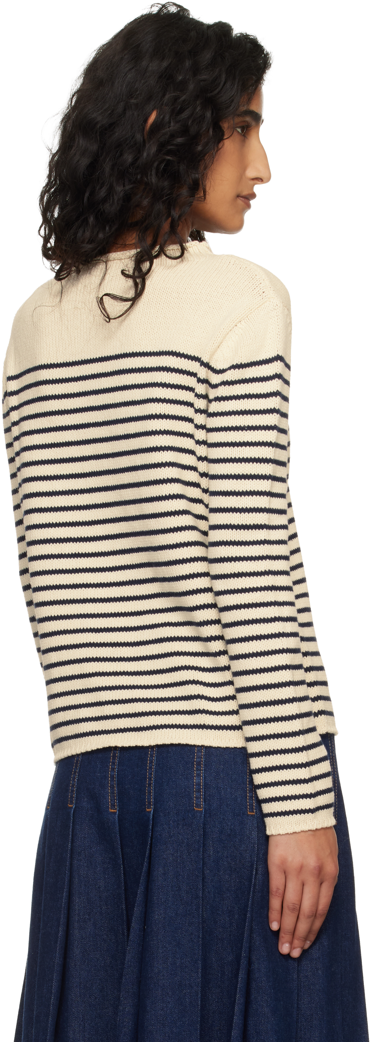 Weekend Max Mara - Pull Wkdquadro blanc cassé et bleu marine