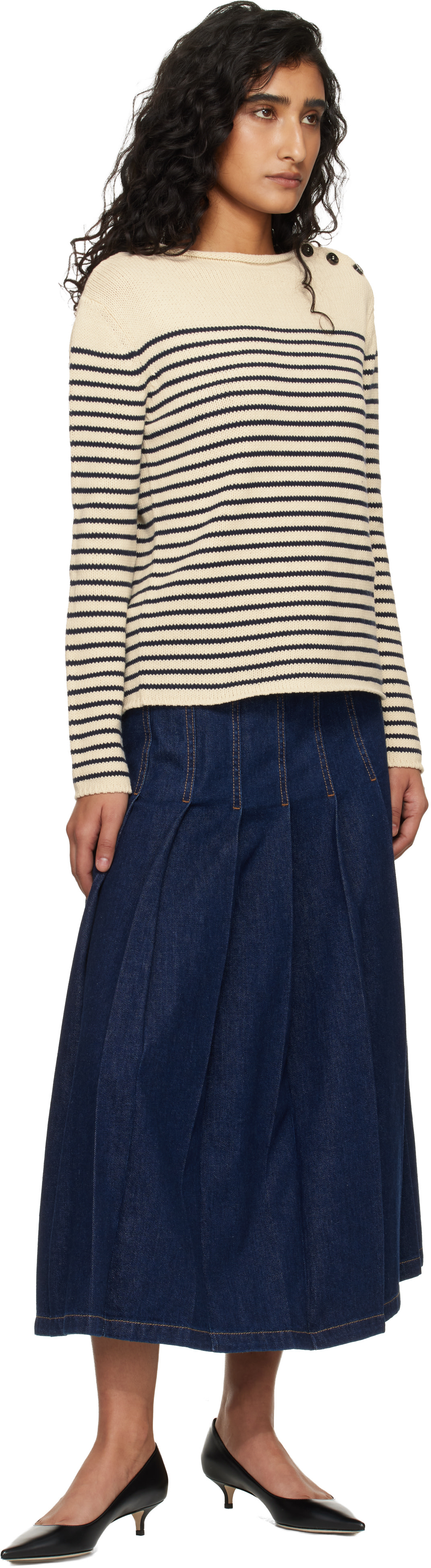 Weekend Max Mara - Pull Wkdquadro blanc cassé et bleu marine