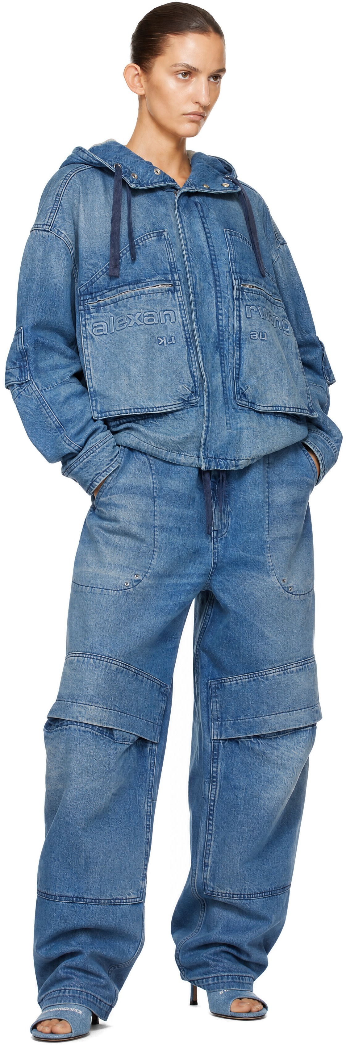 Alexander Wang - Blouson cargo écourté bleu en denim