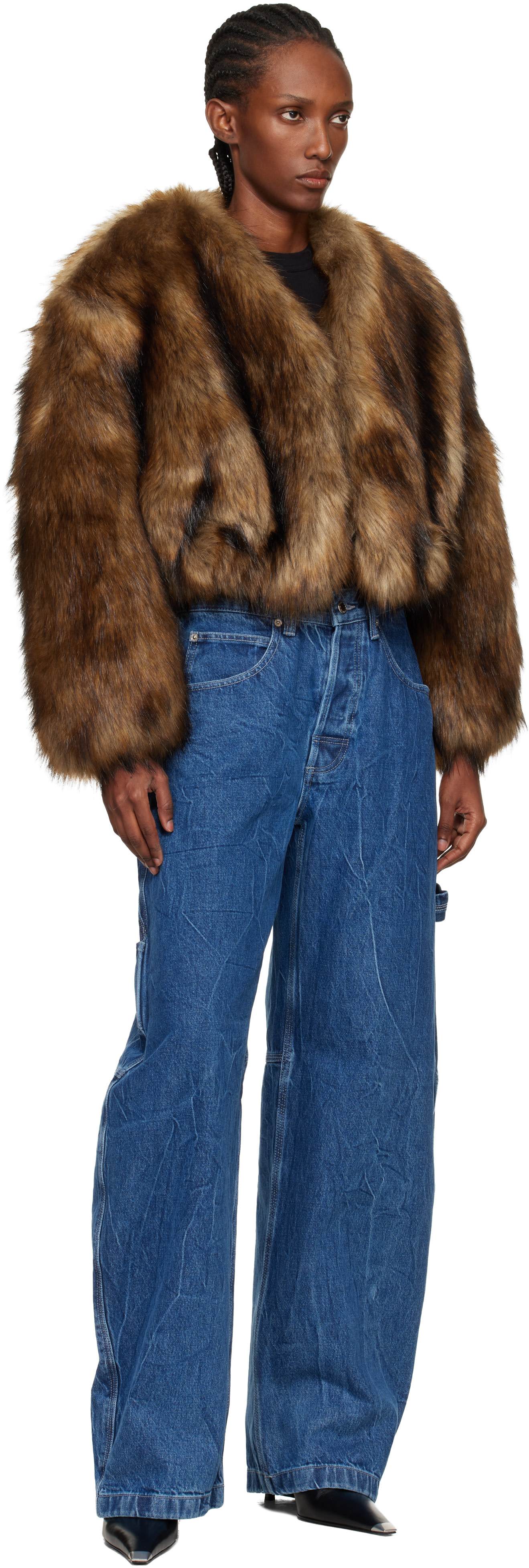 Alexander Wang: Brown Cropped Faux-Fur Jacket | SSENSE
