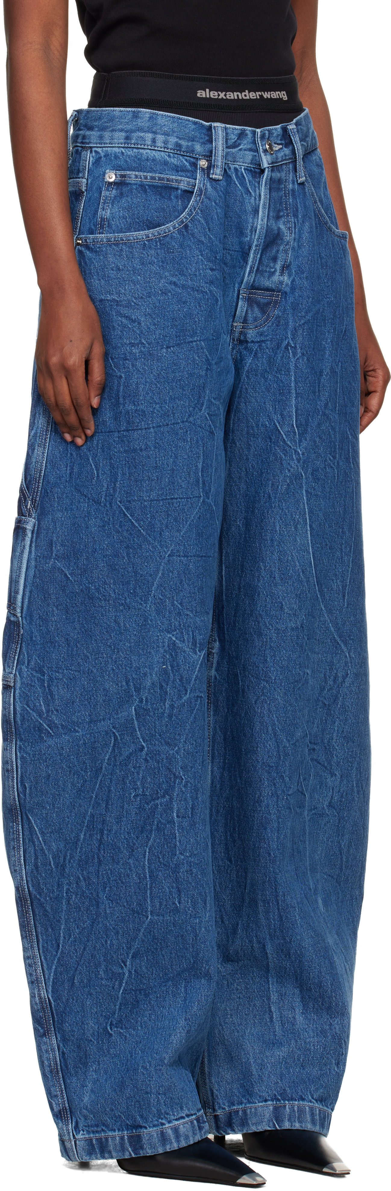Alexander Wang: Blue Pre-Styled Mid-Rise Oversized Jeans | SSENSE
