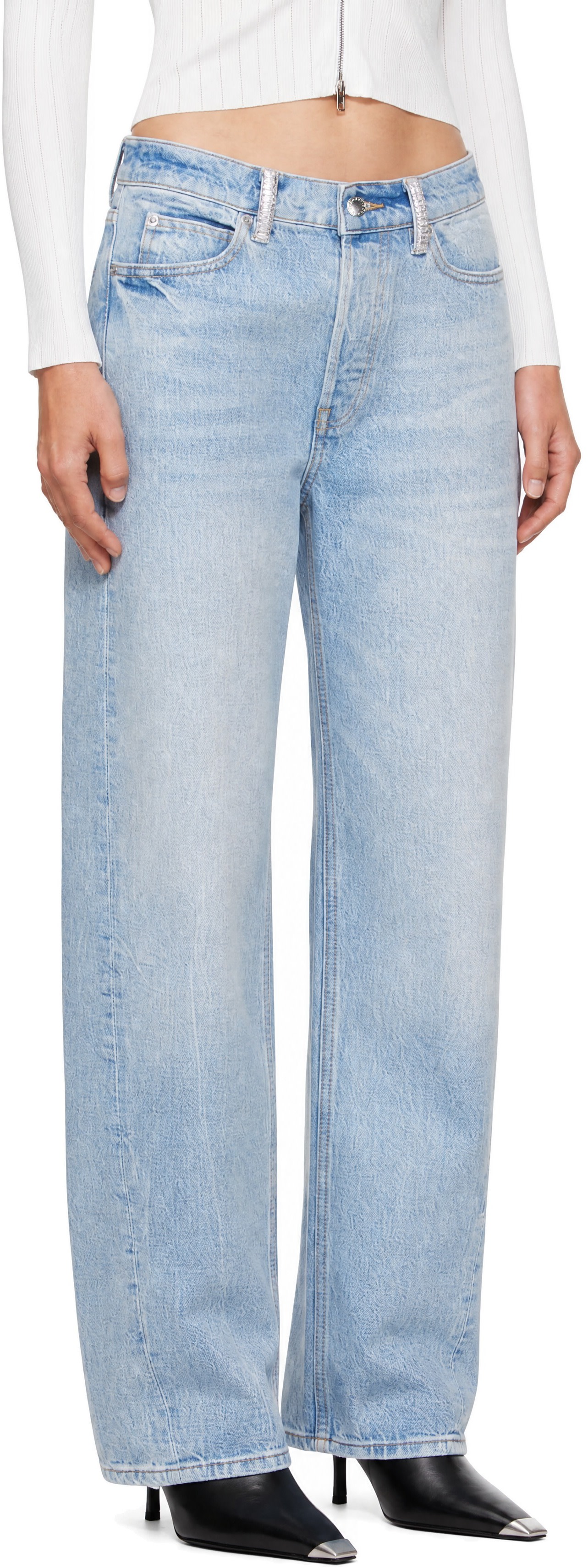 Alexander Wang - Blue Float Crystal Hotfix Belt Loop Jeans