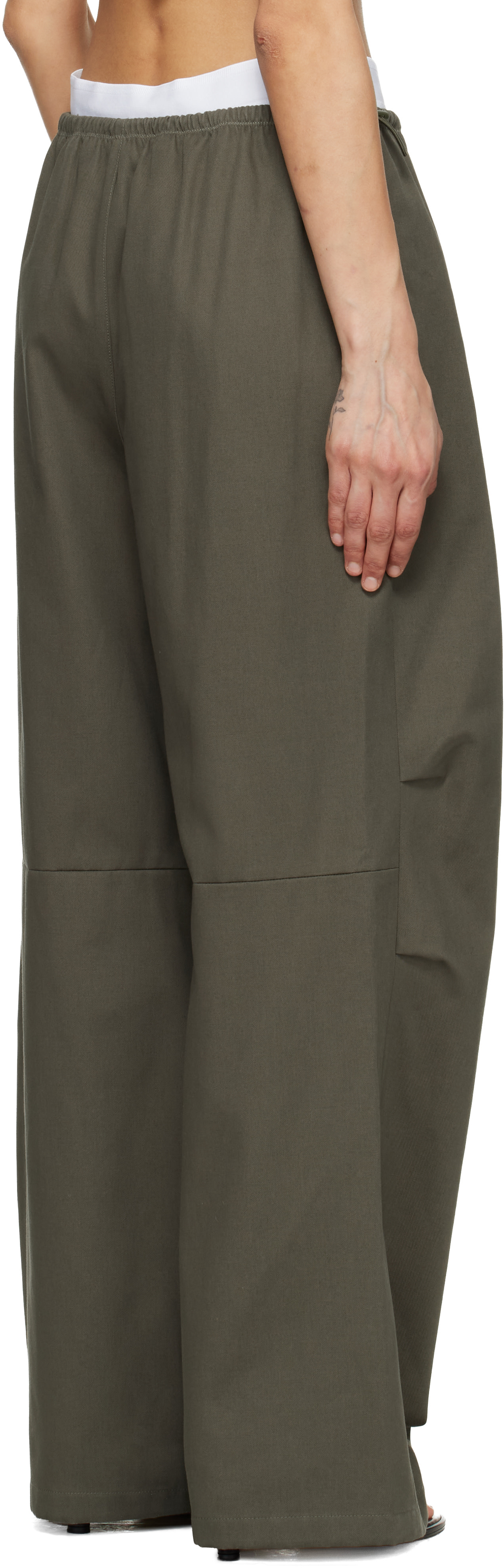 Alexander Wang: Khaki Logo Elastic Mid-Rise Trousers | SSENSE