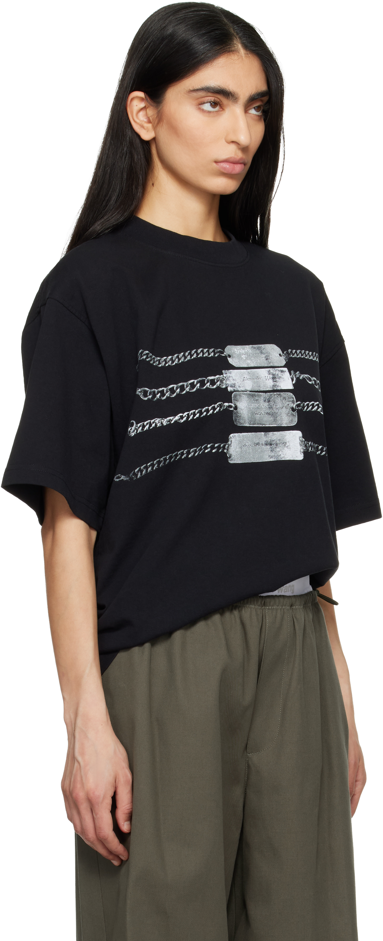 alexanderwang.t ブラック 半袖 Tシャツ Alexander Wang: ブラック オーバーサイズ グラフィックTシャツ