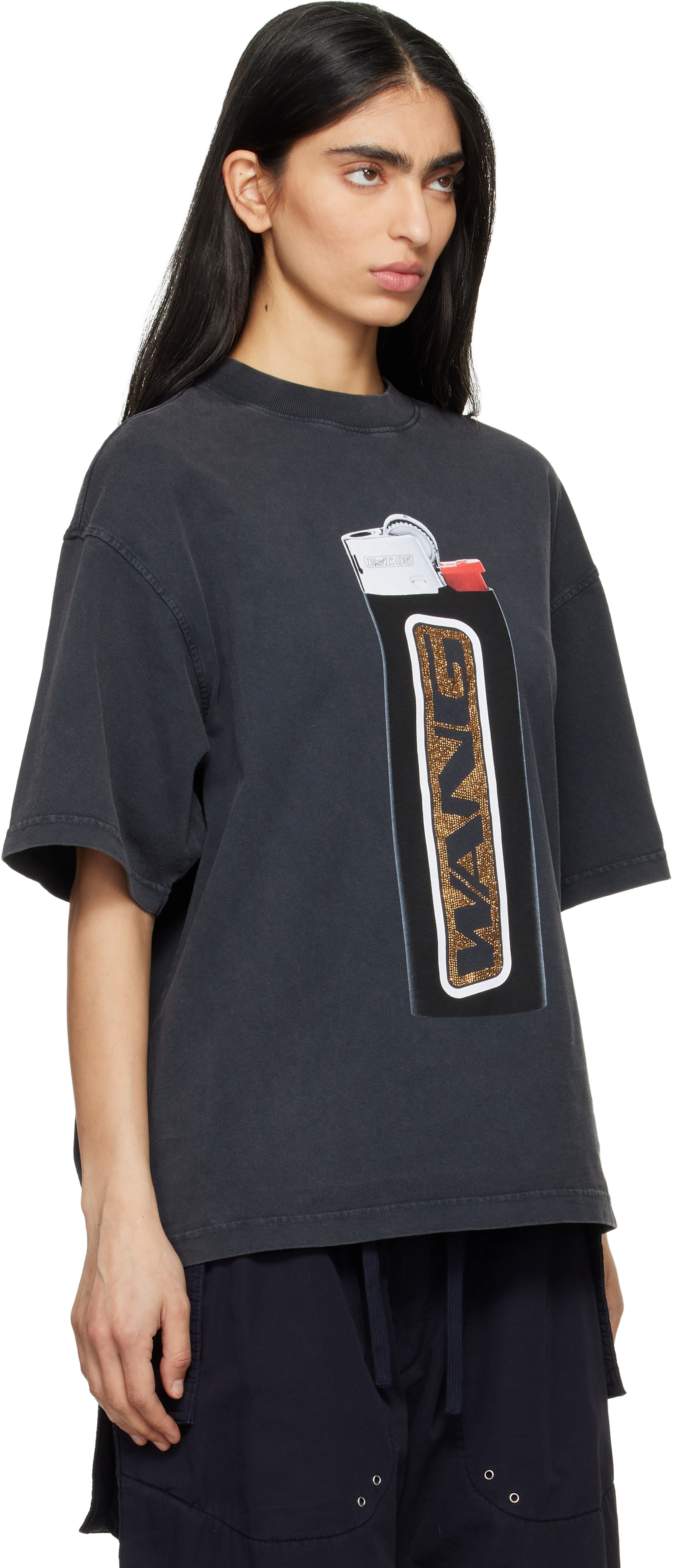 【美品】Alexander Wang ＆コラボ　ウェアー 半袖 Alexander Wang: ブラック オーバーサイズ グラフィックTシャツ