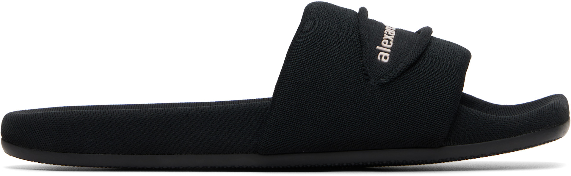 Alexander Wang: Black 'AW' Slash Knit Pool Slides | SSENSE