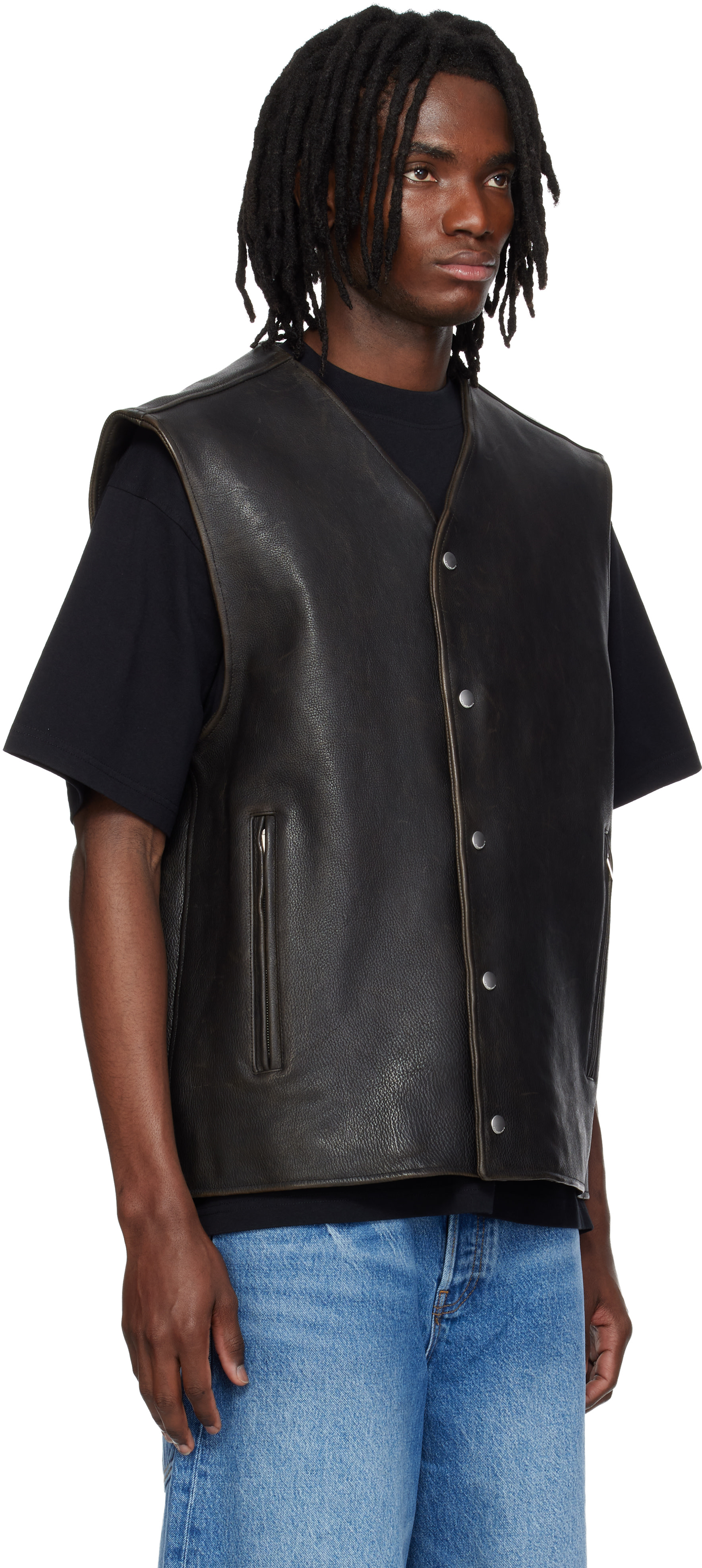 Alexander Wang: Black Boxy Moto Leather Vest | SSENSE