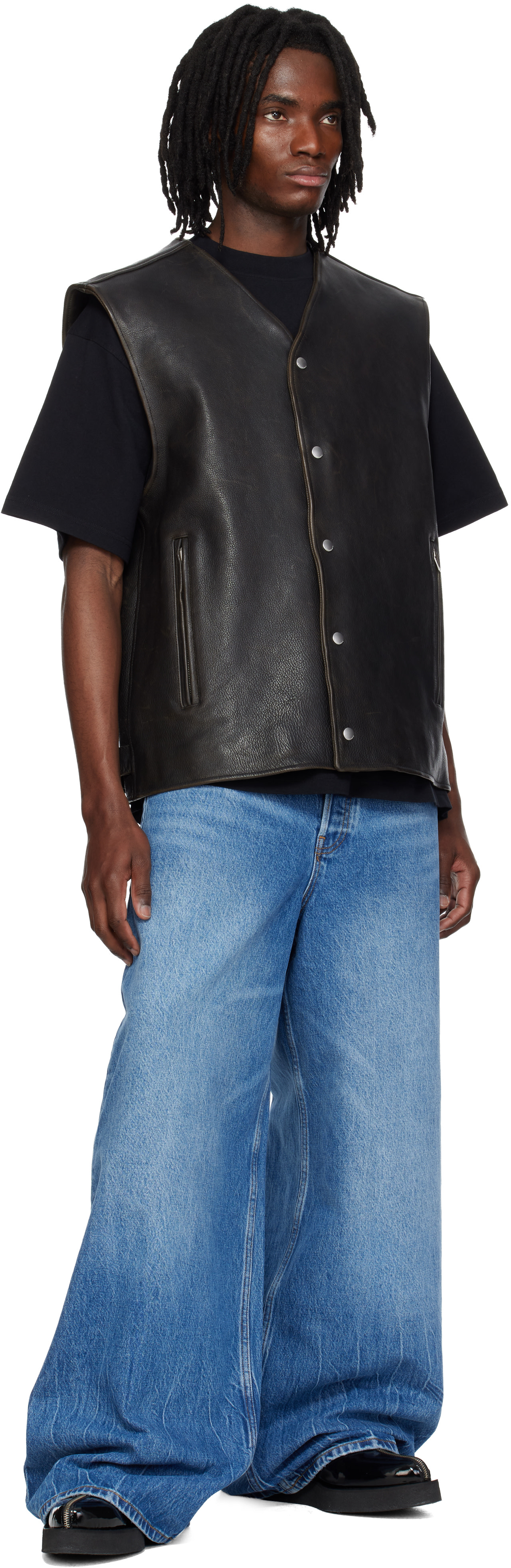 Alexander Wang: Black Boxy Moto Leather Vest | SSENSE