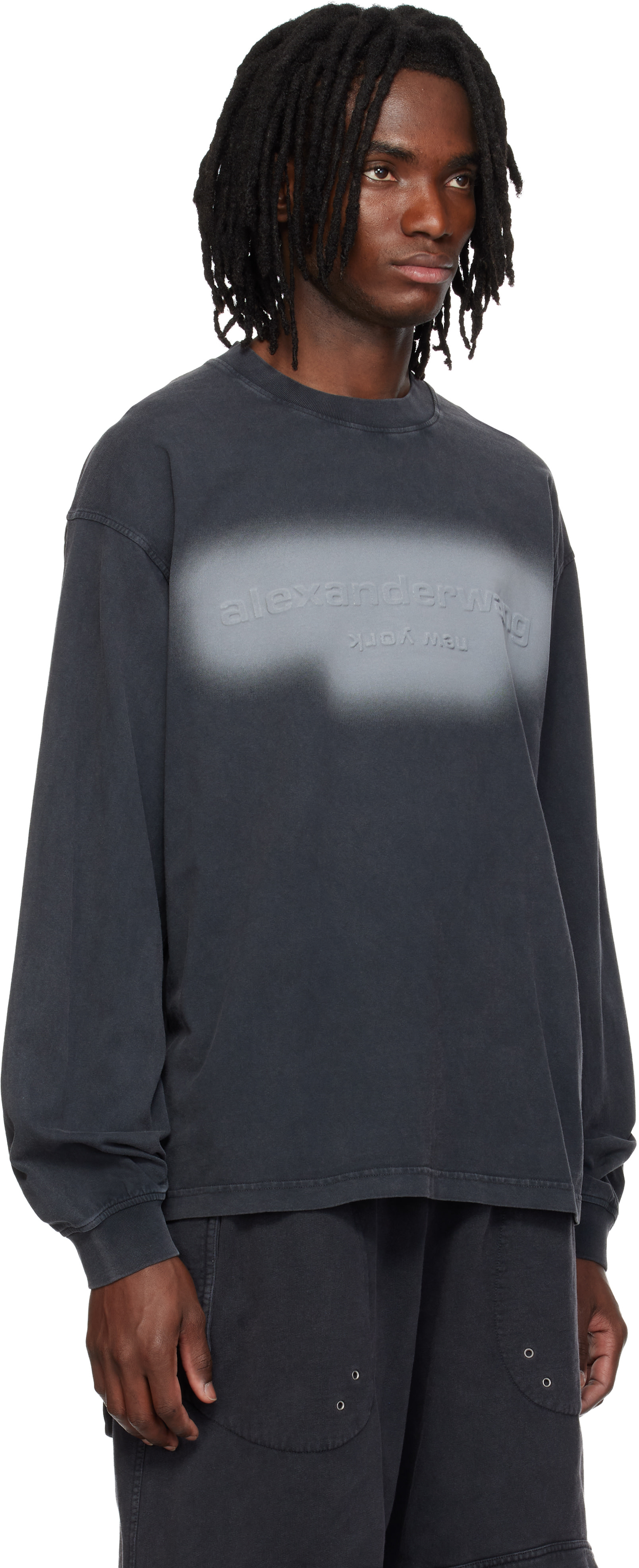 Alexander Wang: ブラック Embossed Halo 長袖Tシャツ | SSENSE 日本