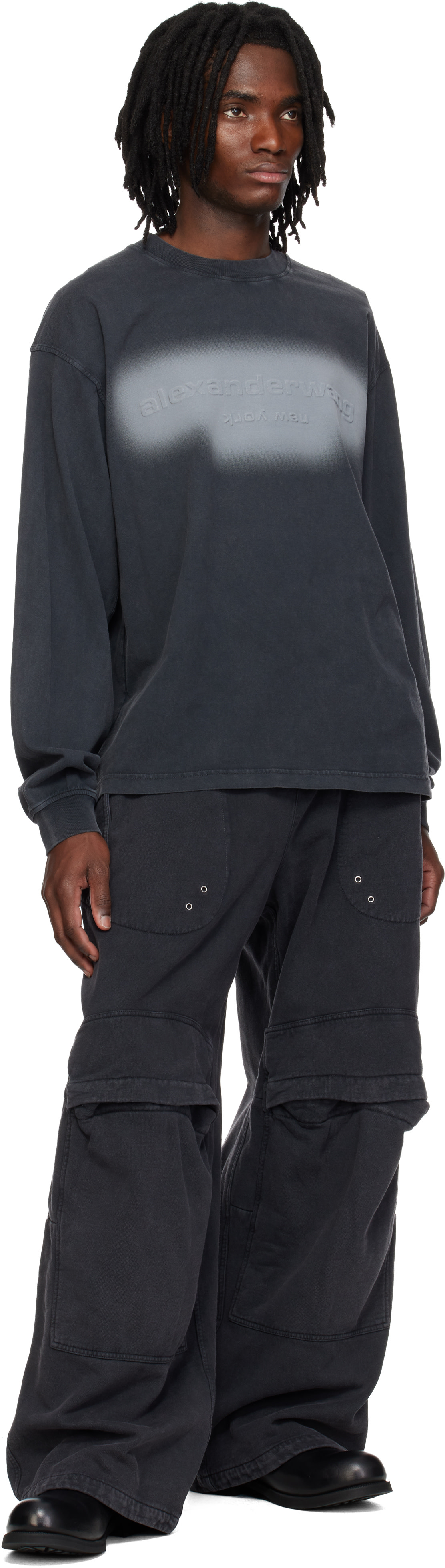Alexander Wang: Black Long Sleeve Embossed Halo T-shirt | SSENSE