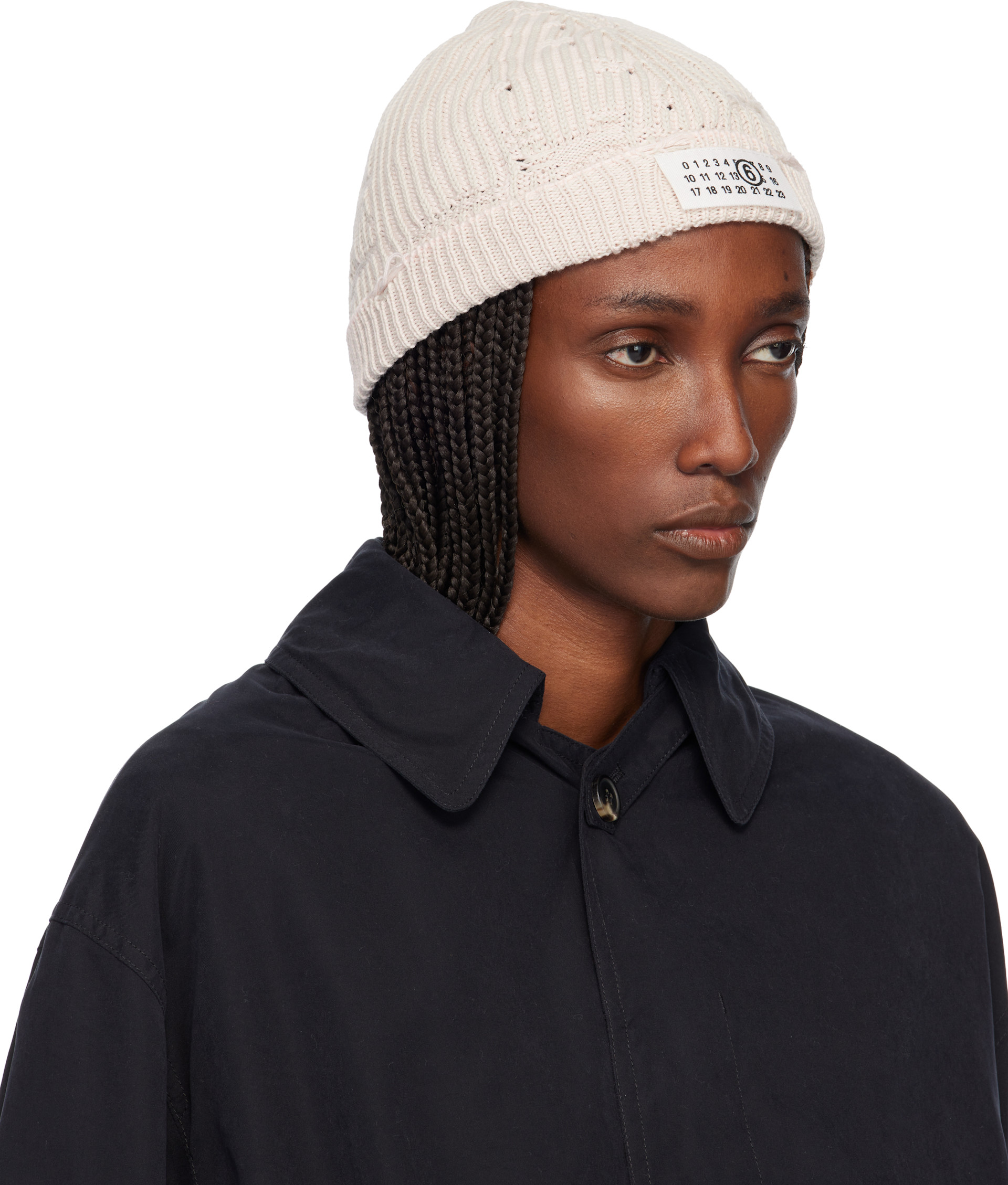 MM6 Maison Margiela: Pink & Gray Amended Optical Ribs Beanie | SSENSE