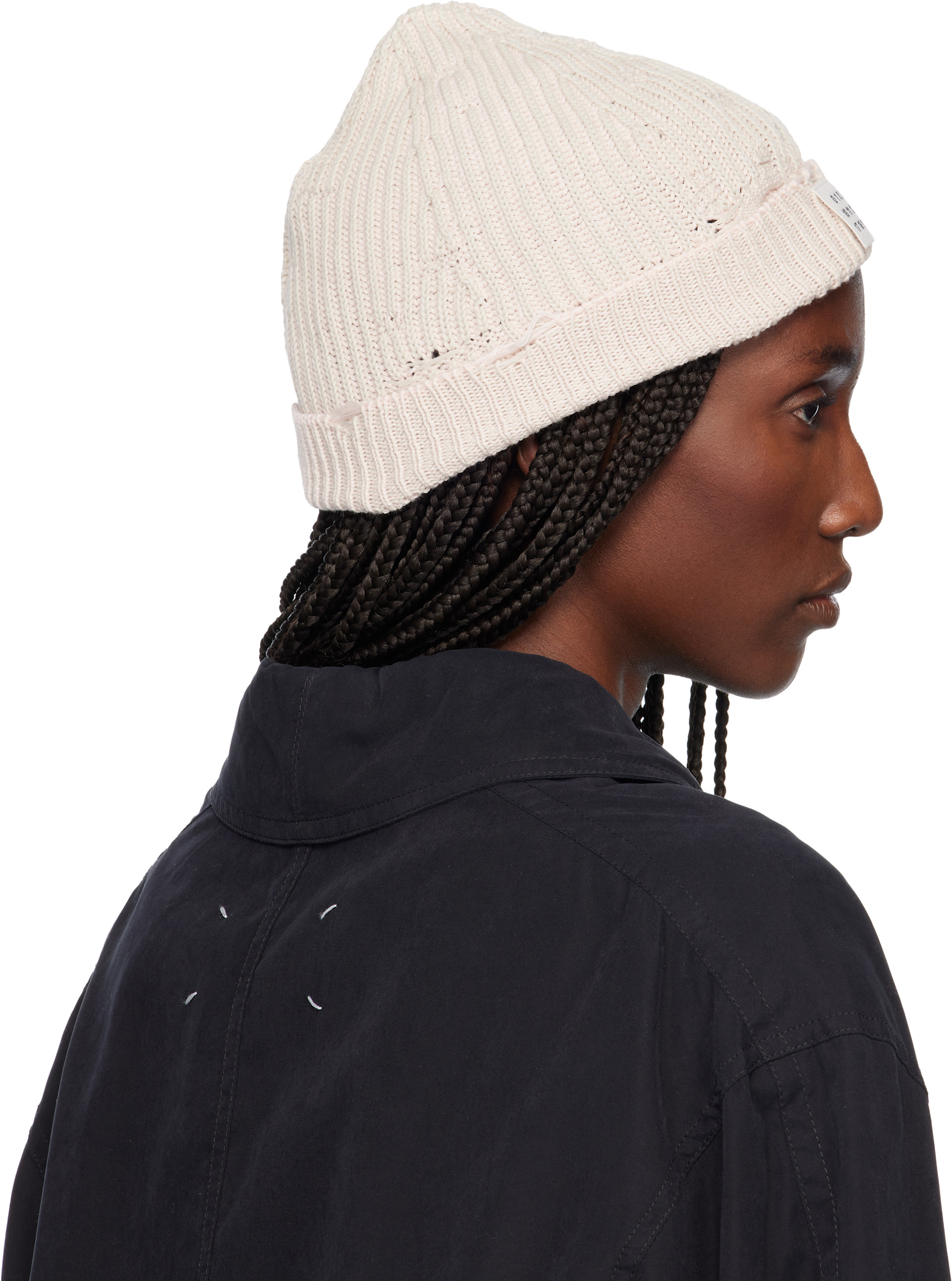 MM6 Maison Margiela: Pink & Gray Amended Optical Ribs Beanie | SSENSE