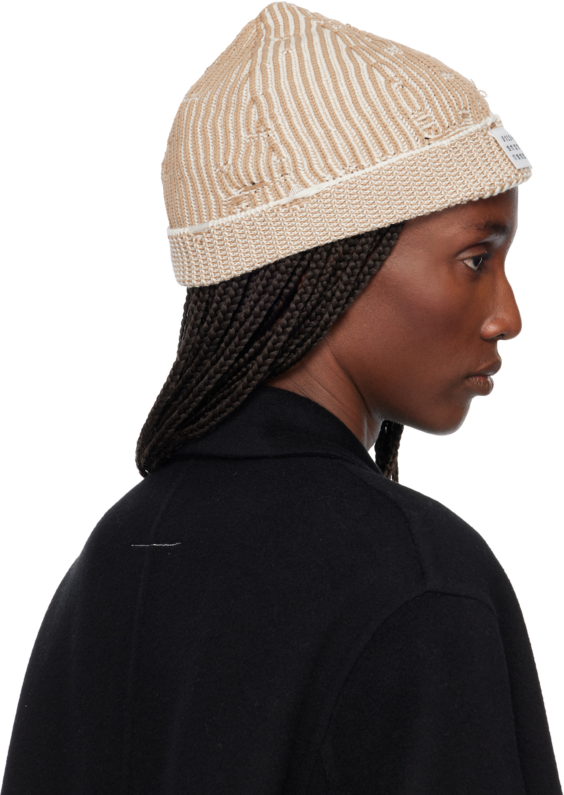 MM6 Maison Margiela ビーニー MM6 Maison Margiela: Beige Amended Optical Ribs Beanie | SSENSE
