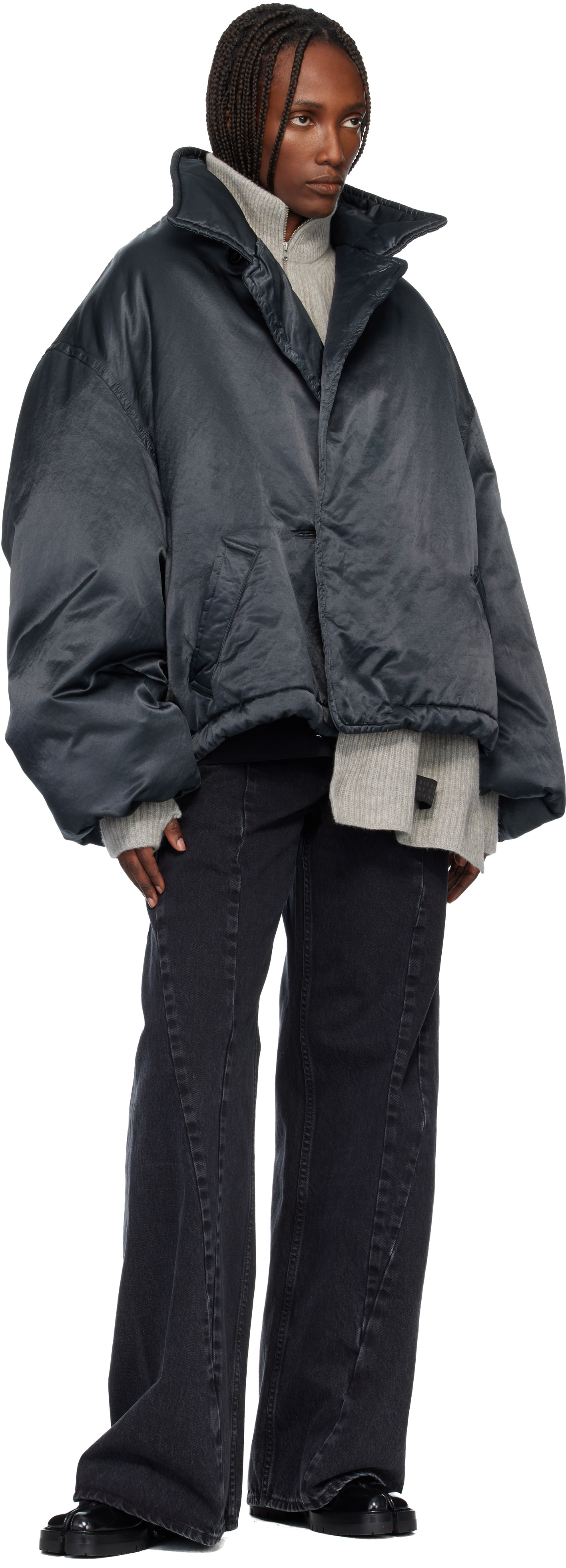 MM6 Maison Margiela: Gray Fisherman Knit Camionneur Scarf | SSENSE