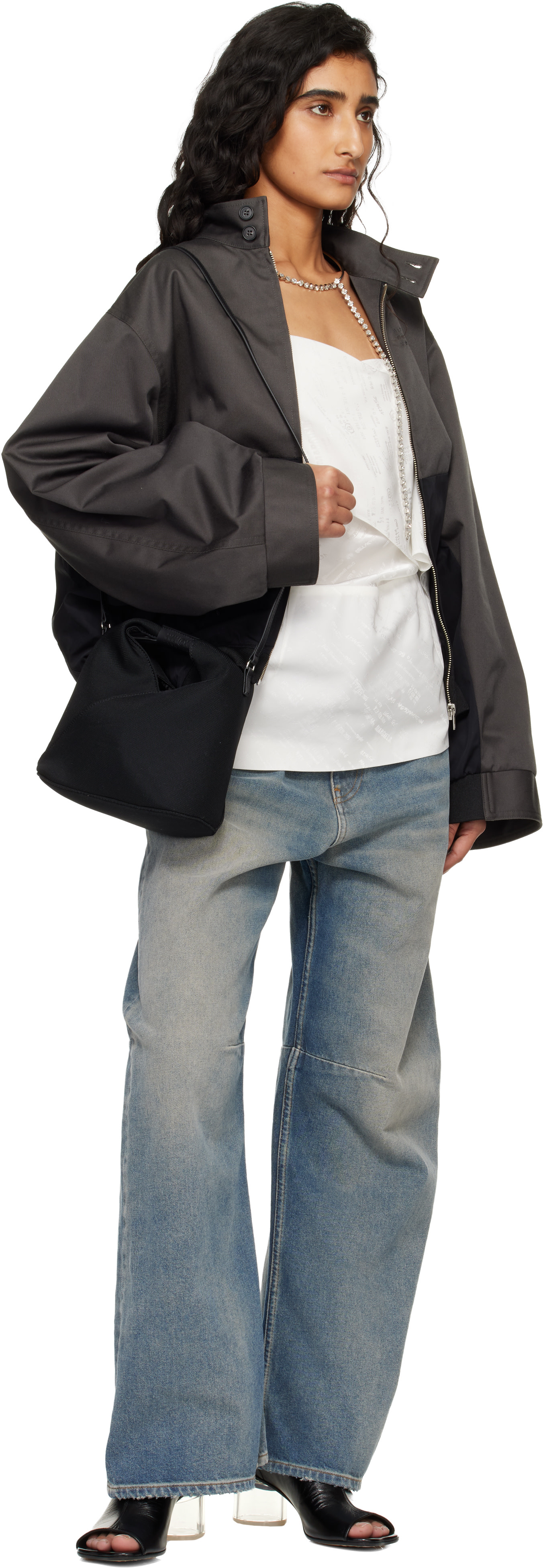 MM6 Maison Margiela: ブラック Triangle メッシュ クロスボディバッグ