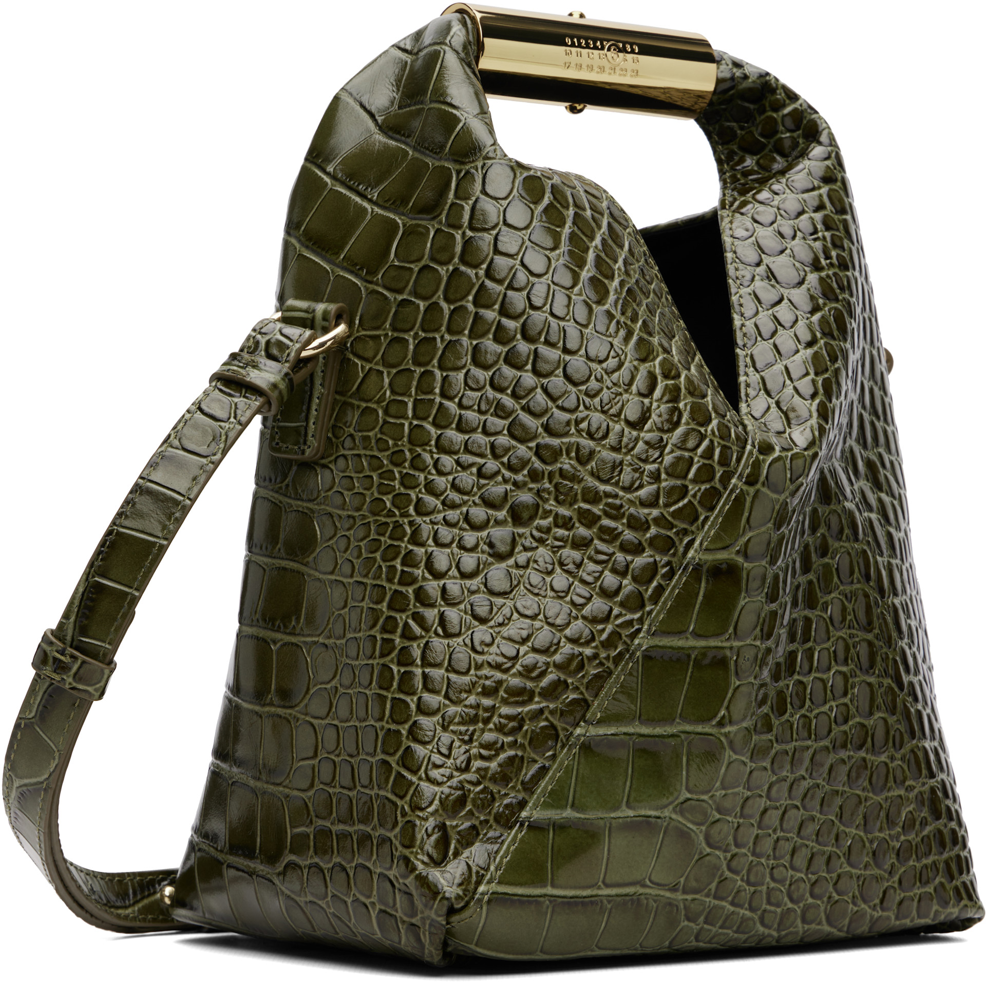 MM6 Maison Margiela: グリーン Crossbody New Triangle トートバッグ 