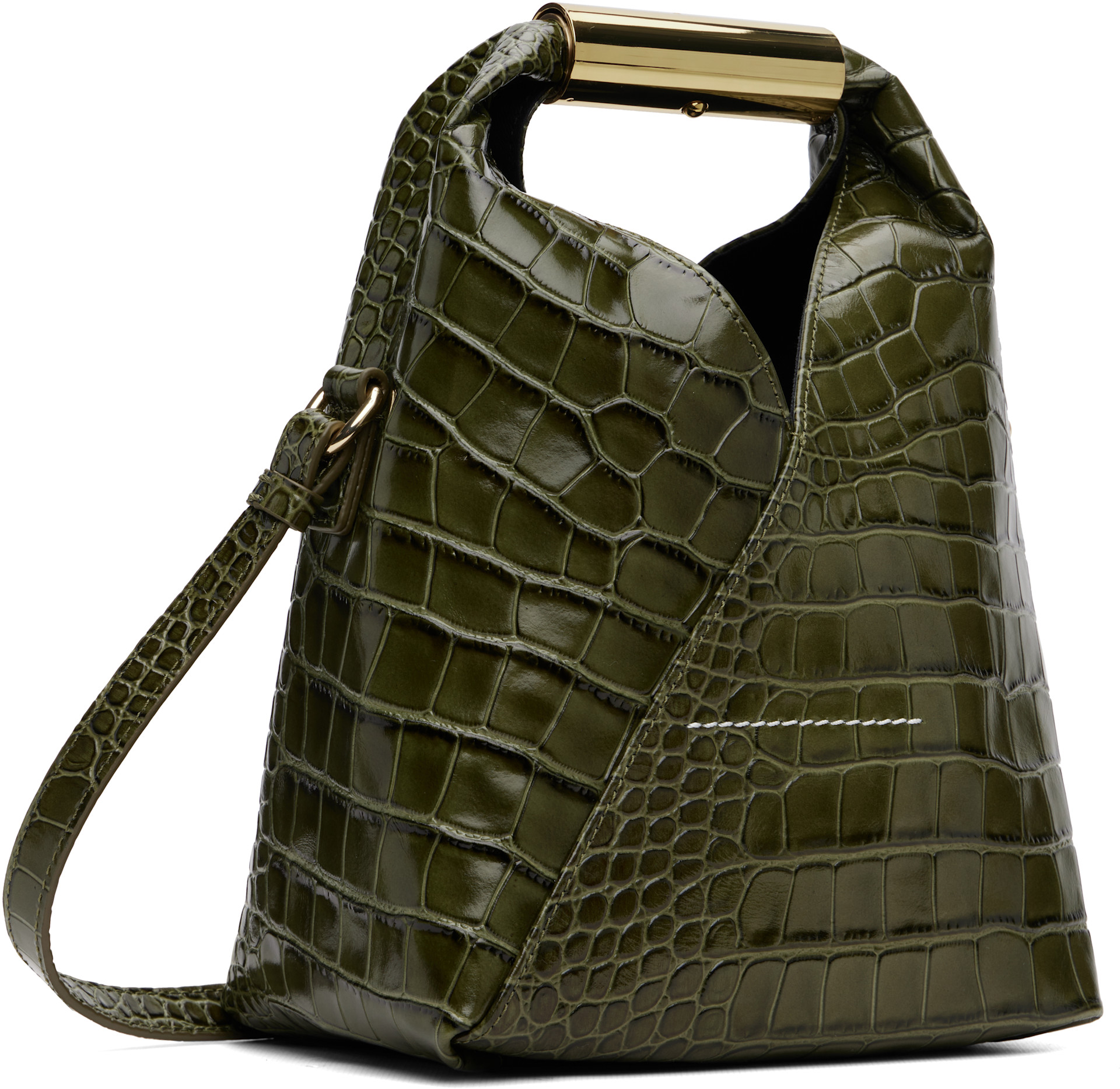 MM6 Maison Margiela: グリーン Crossbody New Triangle トートバッグ