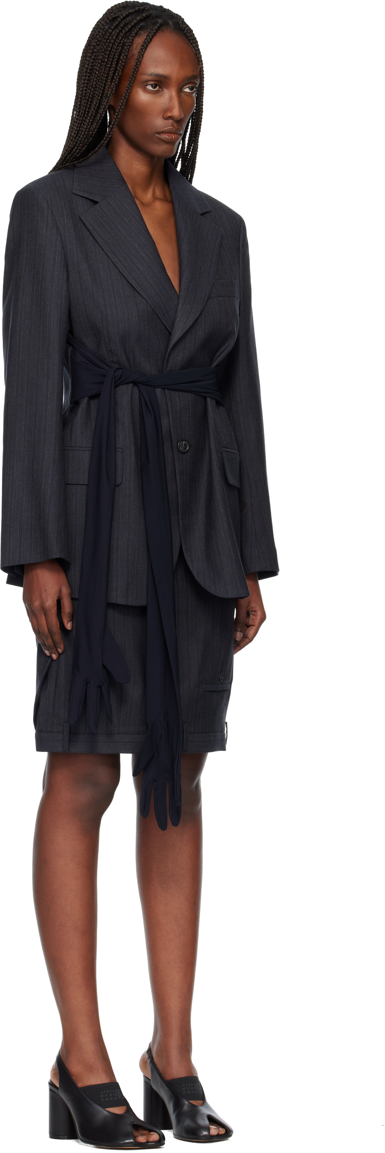 MM6 Maison Margiela: Black Wool-Blend Gloves Blazer | SSENSE