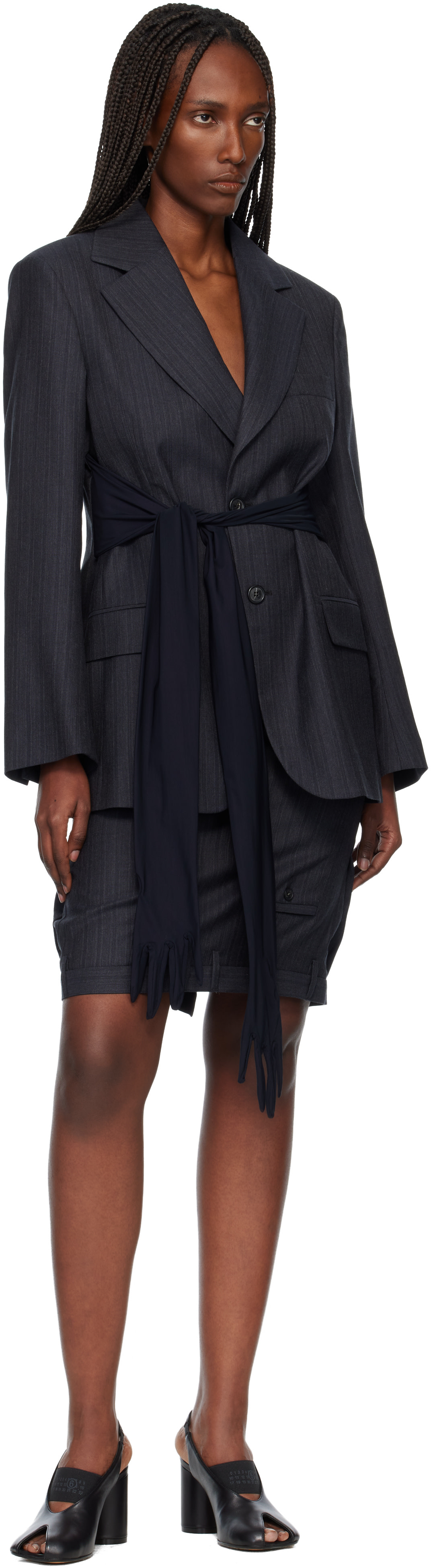 タグ付 MM6 ロングリボンジレ メゾンマルジェラ MM6 Maison Margiela: Black Wool-Blend Gloves Blazer | SSENSE