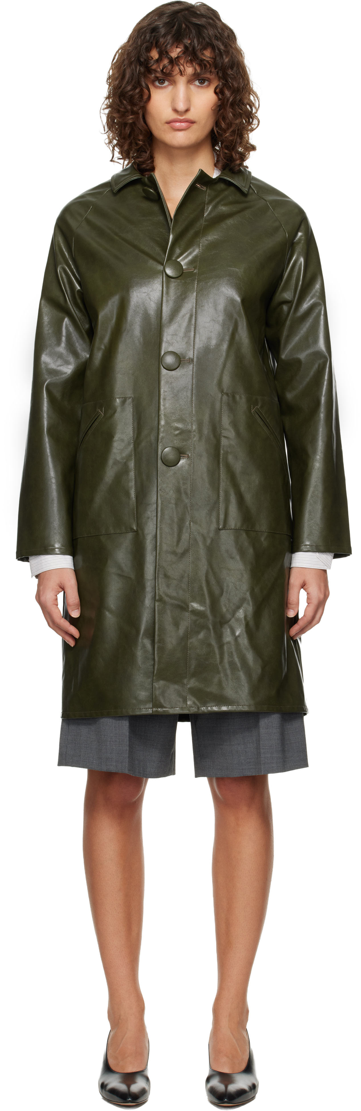MM6 Maison Margiela: カーキ ラグラン フェイクレザー コート