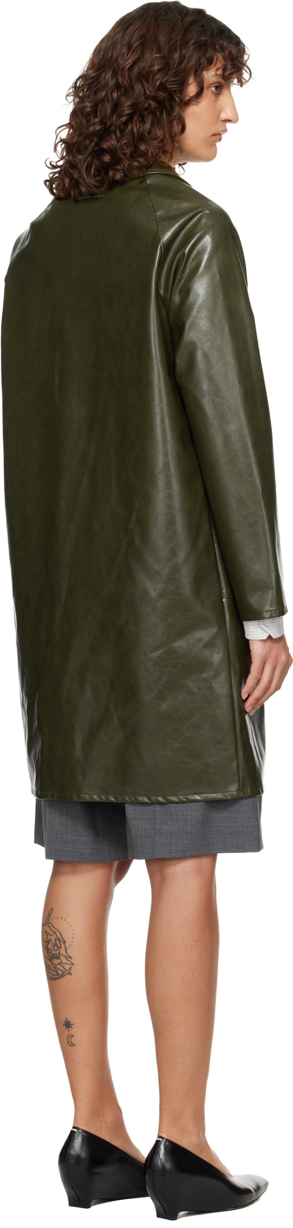 MM6 Maison Margiela: カーキ ラグラン フェイクレザー コート