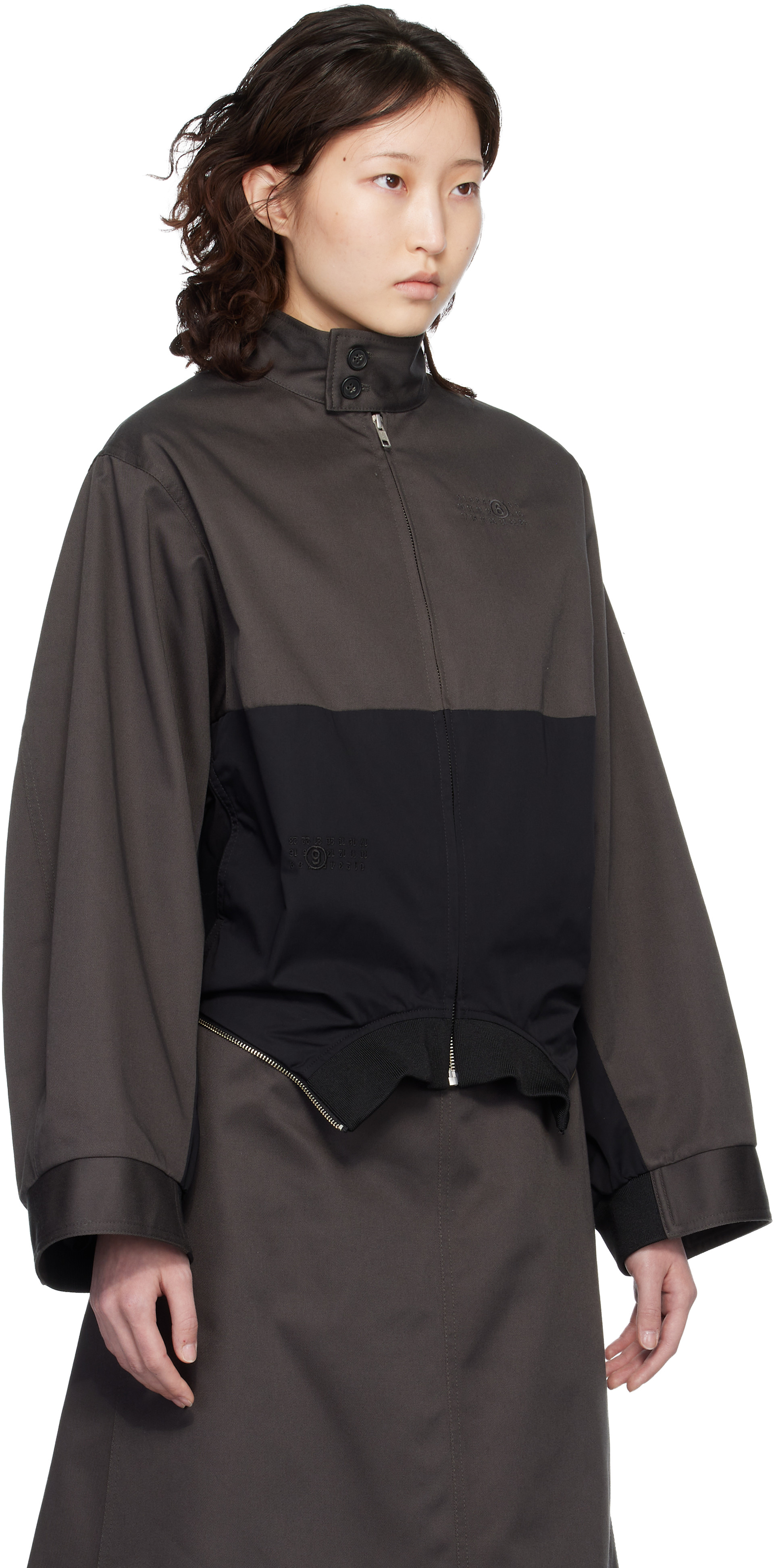 MM6 Maison Margiela: Black Mirrored Two-Tone Zip Jacket | SSENSE