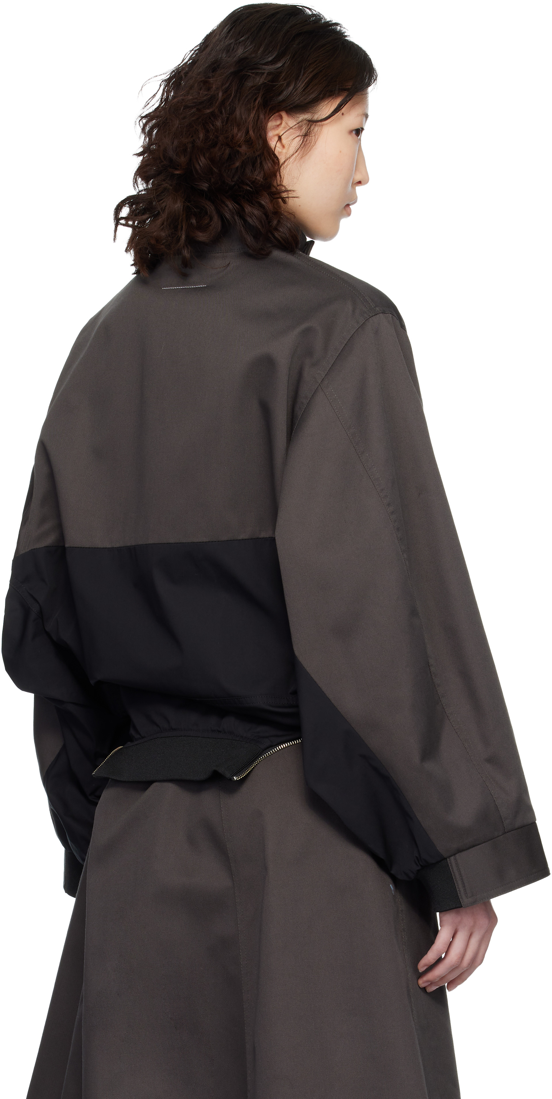 MM6 Maison Margiela: ブラック Mirrored Two-Tone ジップアップ