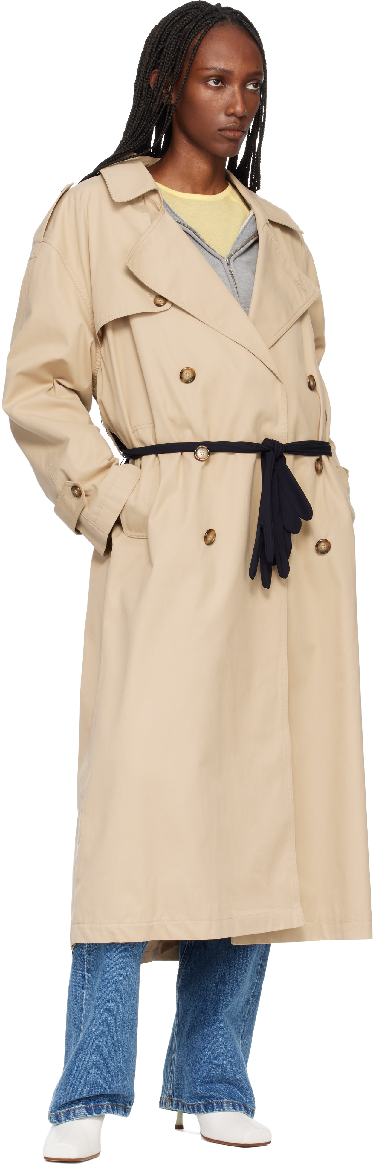 MM6 Maison Margiela: Beige Gloves Cotton Trench Coat | SSENSE