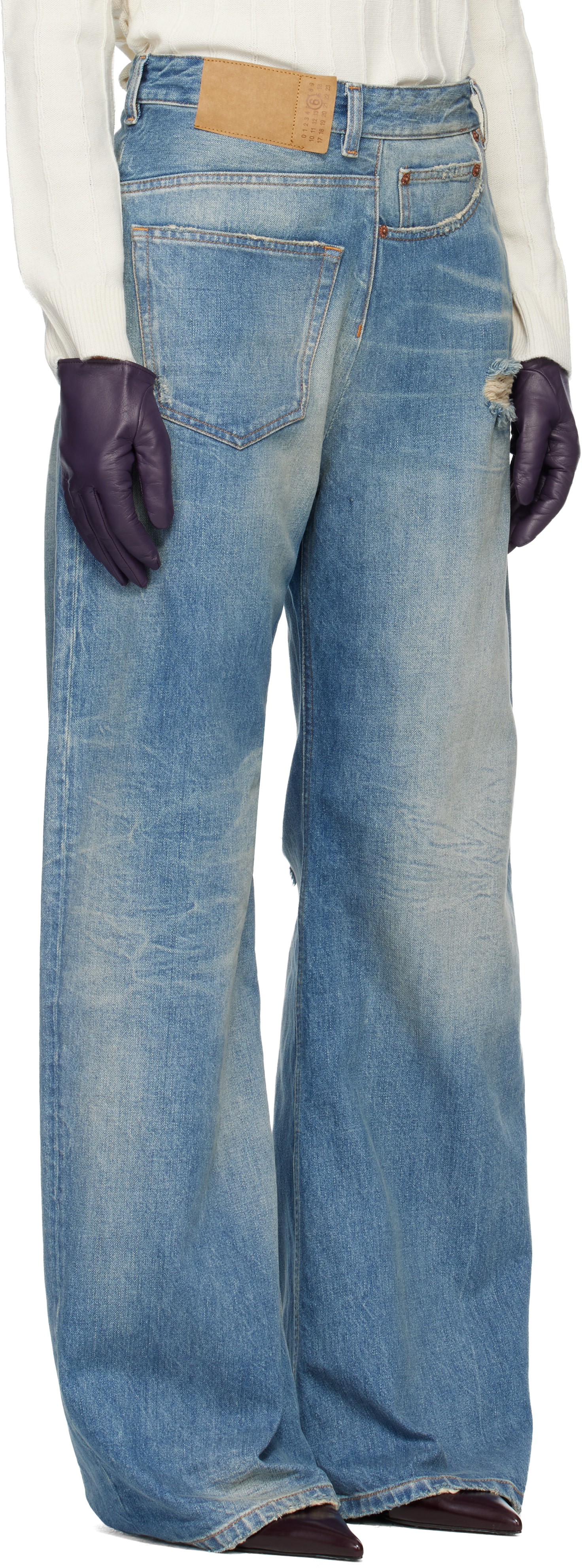 MM6 Maison Margiela: Blue Twist Wide Leg Jeans | SSENSE