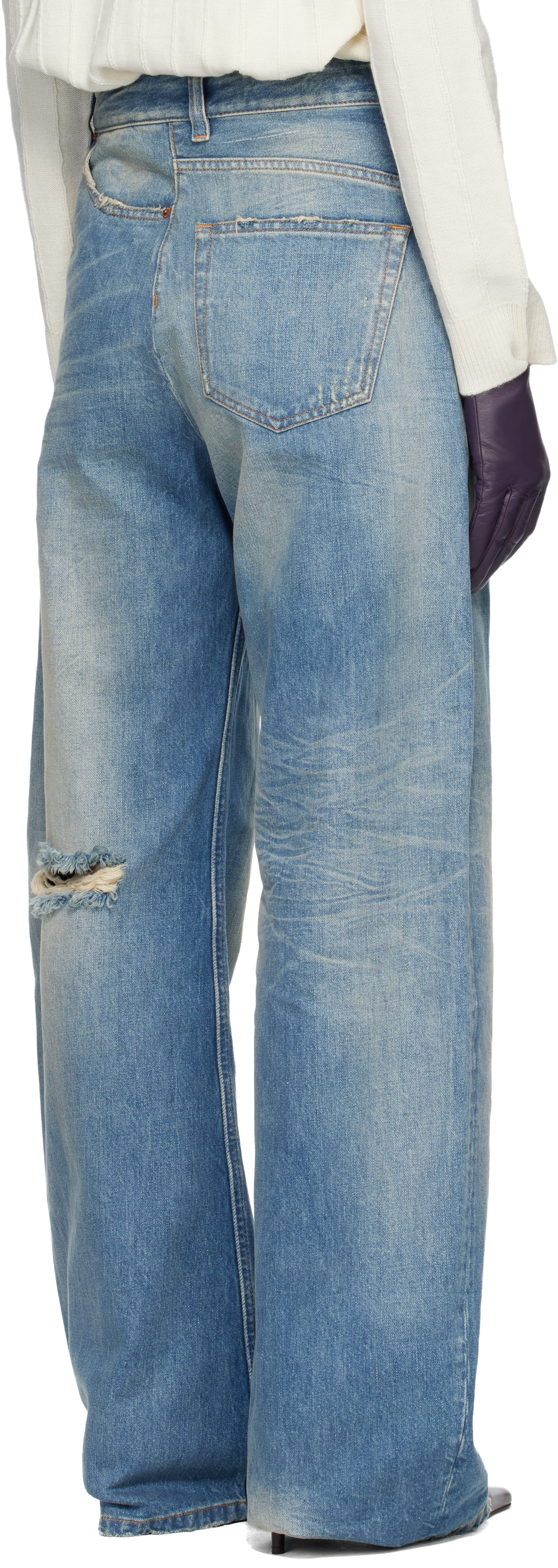 MM6 Maison Margiela: Blue Twist Wide Leg Jeans | SSENSE