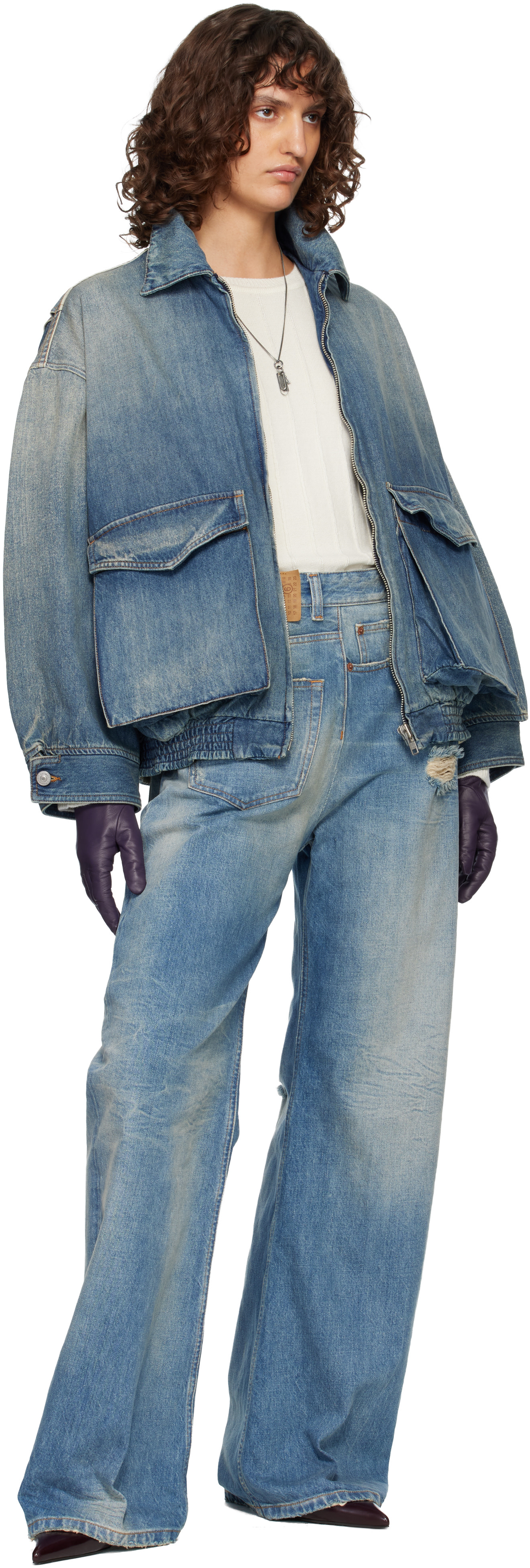 MM6 Maison Margiela: Blue Twist Wide Leg Jeans | SSENSE