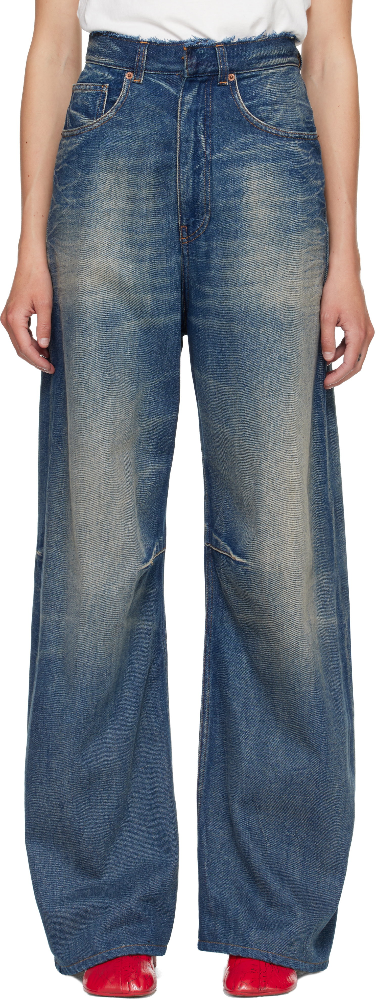 C07144 新品訳あり MM6 Maison Margiela：38 ブルー MM6 Maison Margiela: Blue Wide-Leg Jeans | SSENSE Canada