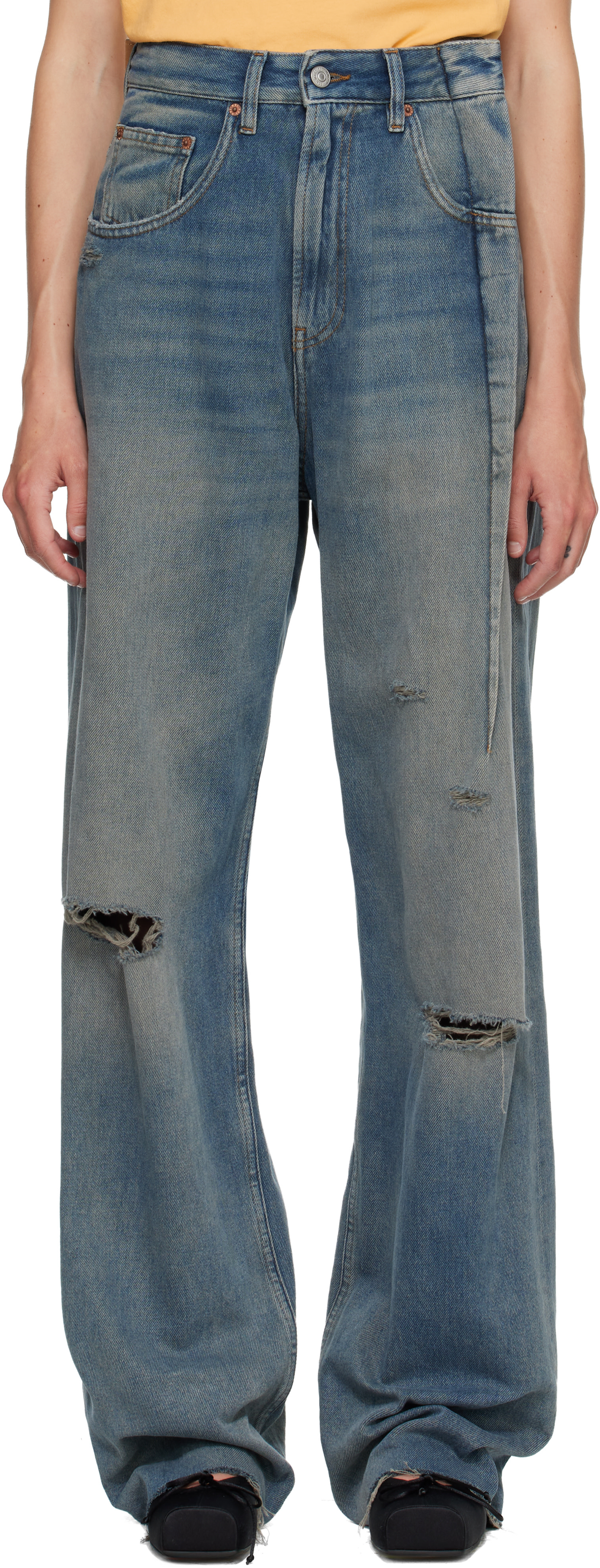 MM6 Maison Margielaデニム MM6 Maison Margiela: Blue Aged Denim Jeans | SSENSE