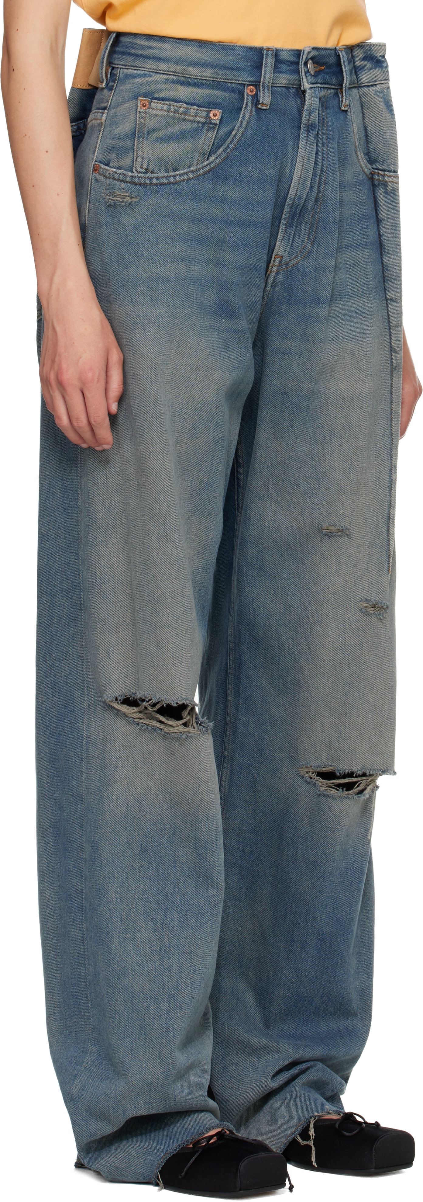 MM6 Maison Margiela: Blue Aged Denim Jeans | SSENSE