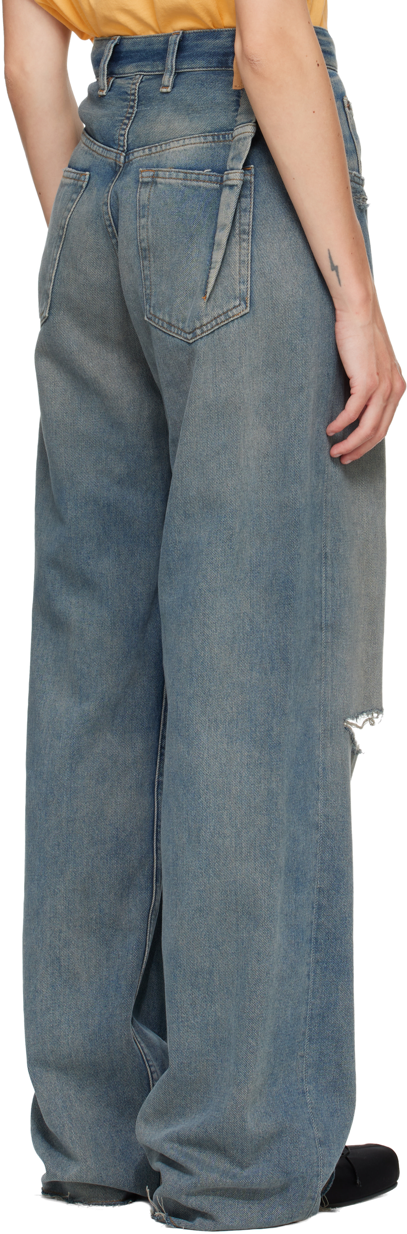 MM6 Maison Margiela: Blue Aged Denim Jeans | SSENSE