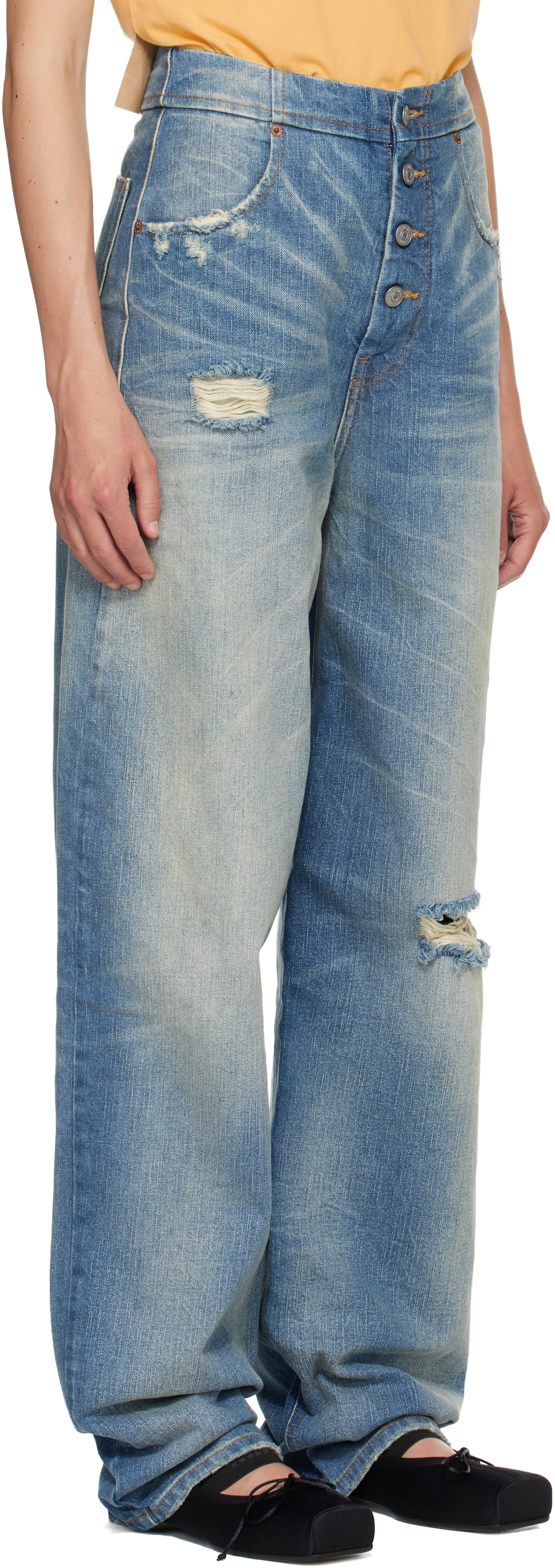 MM6 Maison Margiela: Blue Distressed Jeans | SSENSE Singapore
