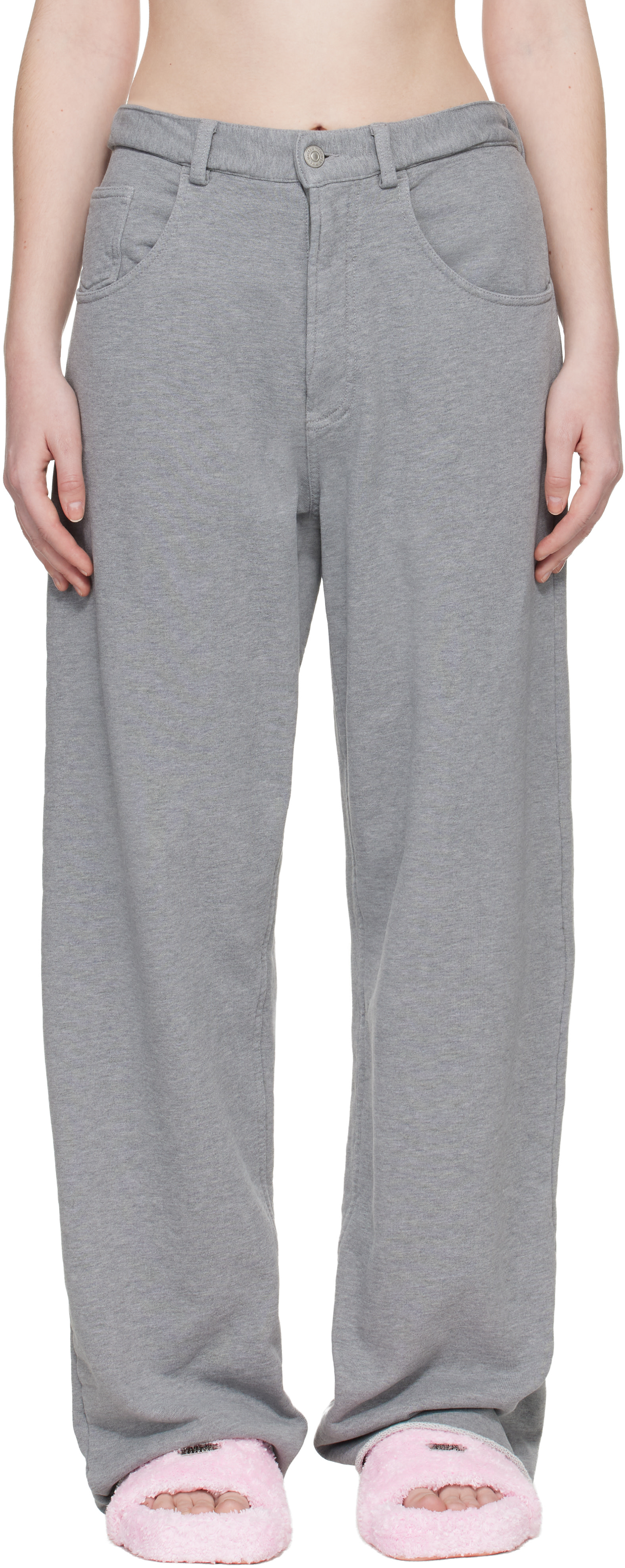 MM6 Maison Margiela: グレー コットン ワイドパンツ | SSENSE 日本