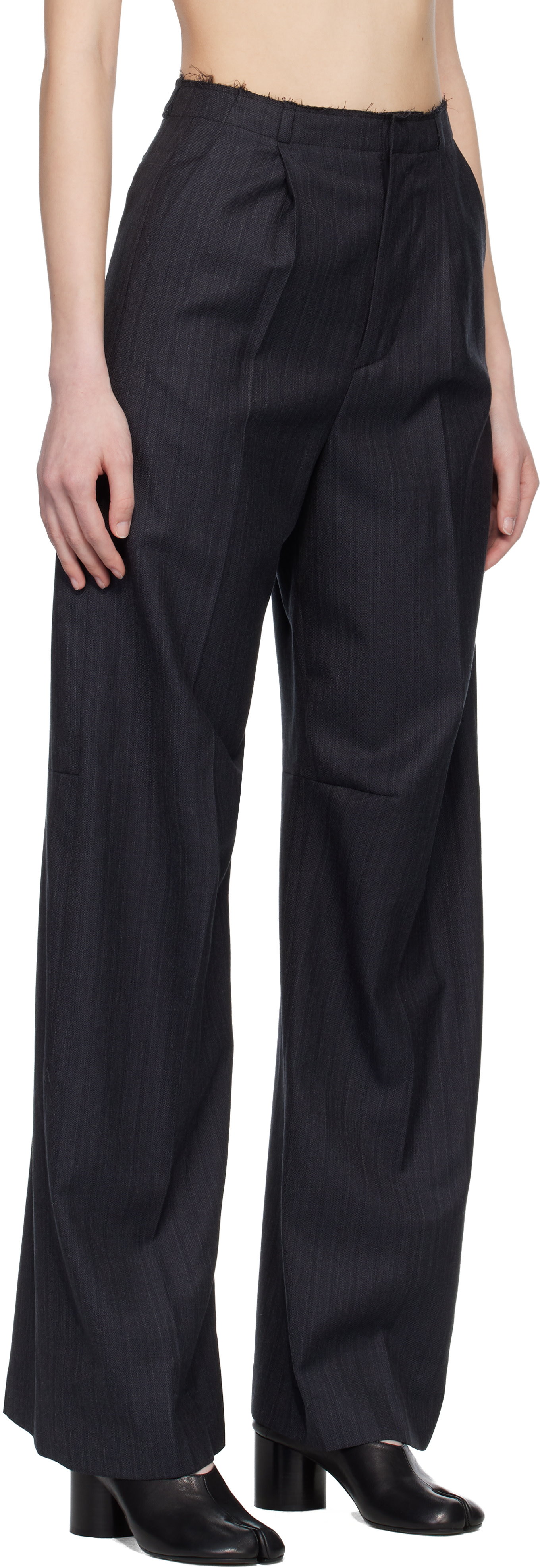 MM6 Maison Margiela: Gray Pinstripe Wool Wide-Leg Trousers | SSENSE